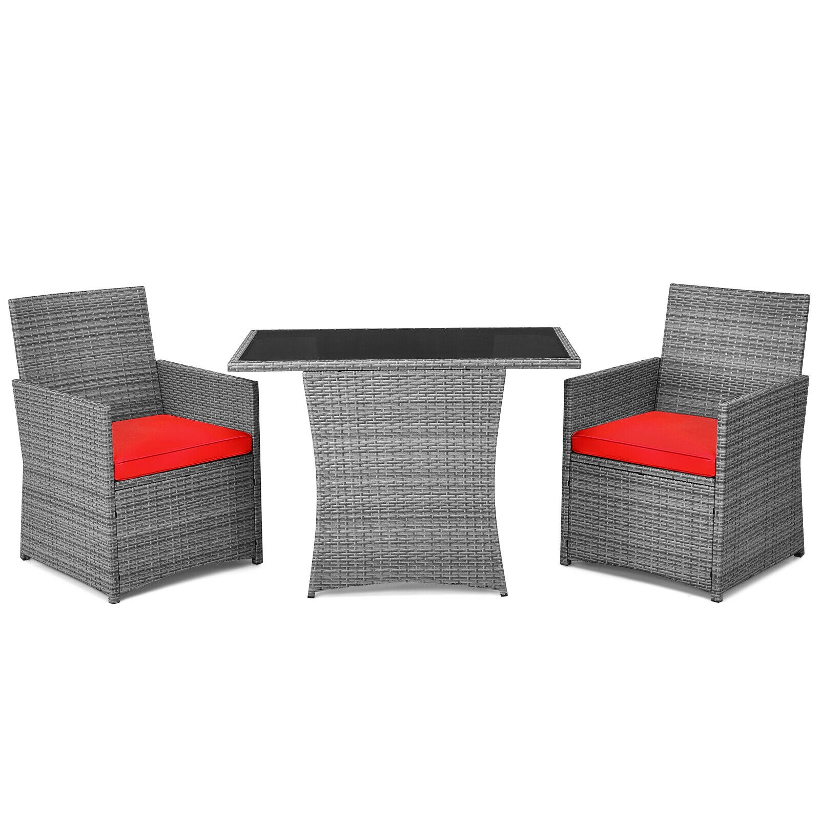 SUGIFT Patio Rattan Conversation Set with Cushioned Armrest Chairs 350-lb Chair Capacity Mixed Gray Rattan Red