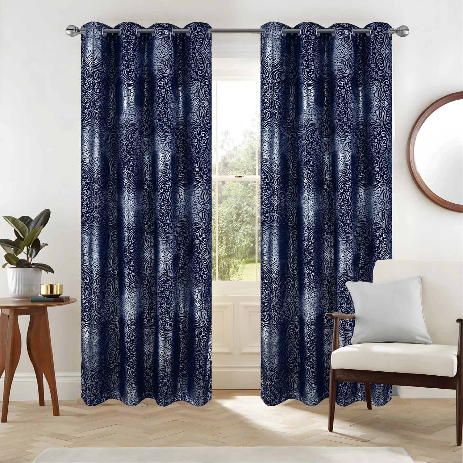 RT Designers Collection Helena Halo Foil Blackout Polyester Window Curtain Grommet Panel 52" x 84" Navy