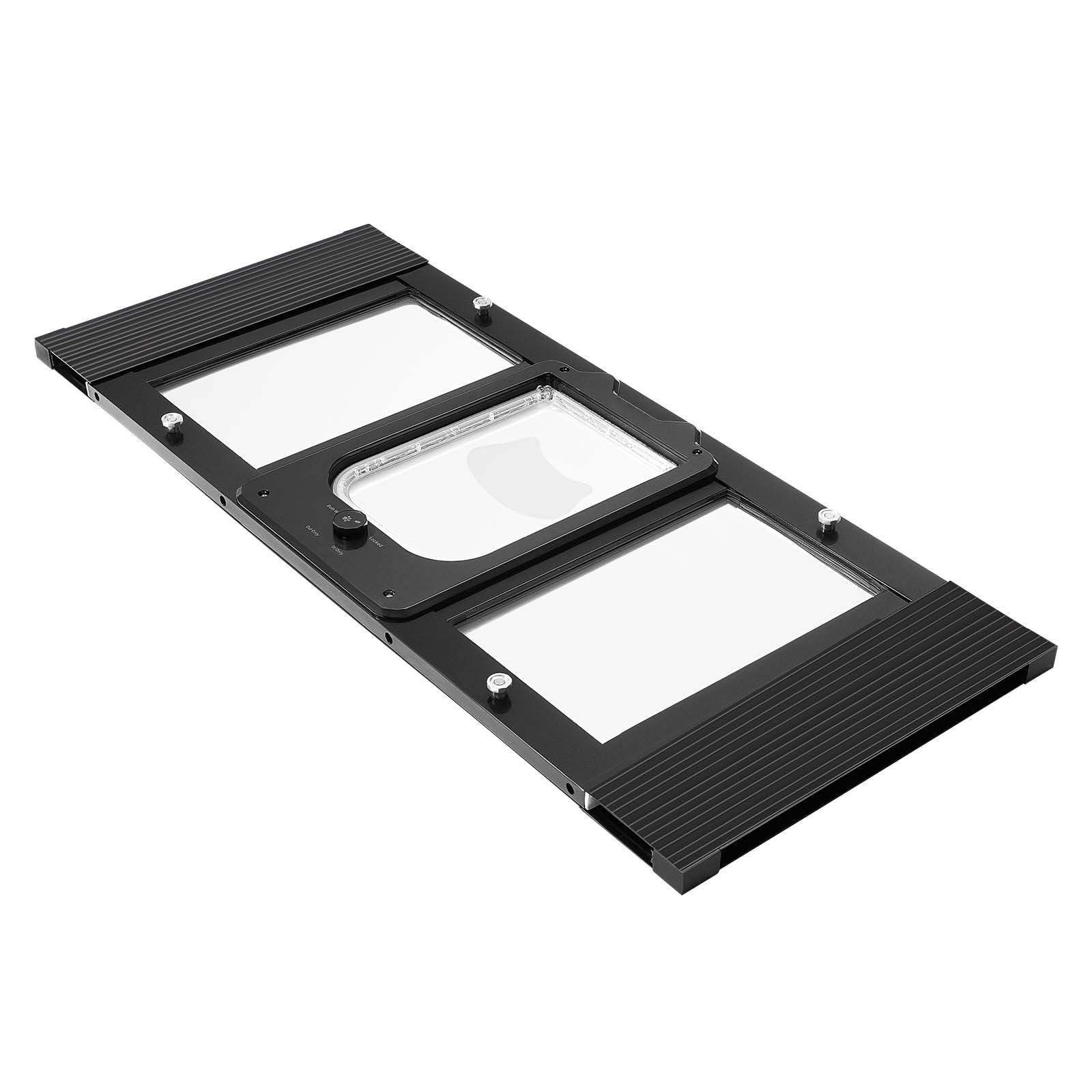 HONGGE Cat Door for Window, Adjustable 31 to 36 Inch Width, 4-Way Lock, Aluminum Frame with Magnetic Closure, Black