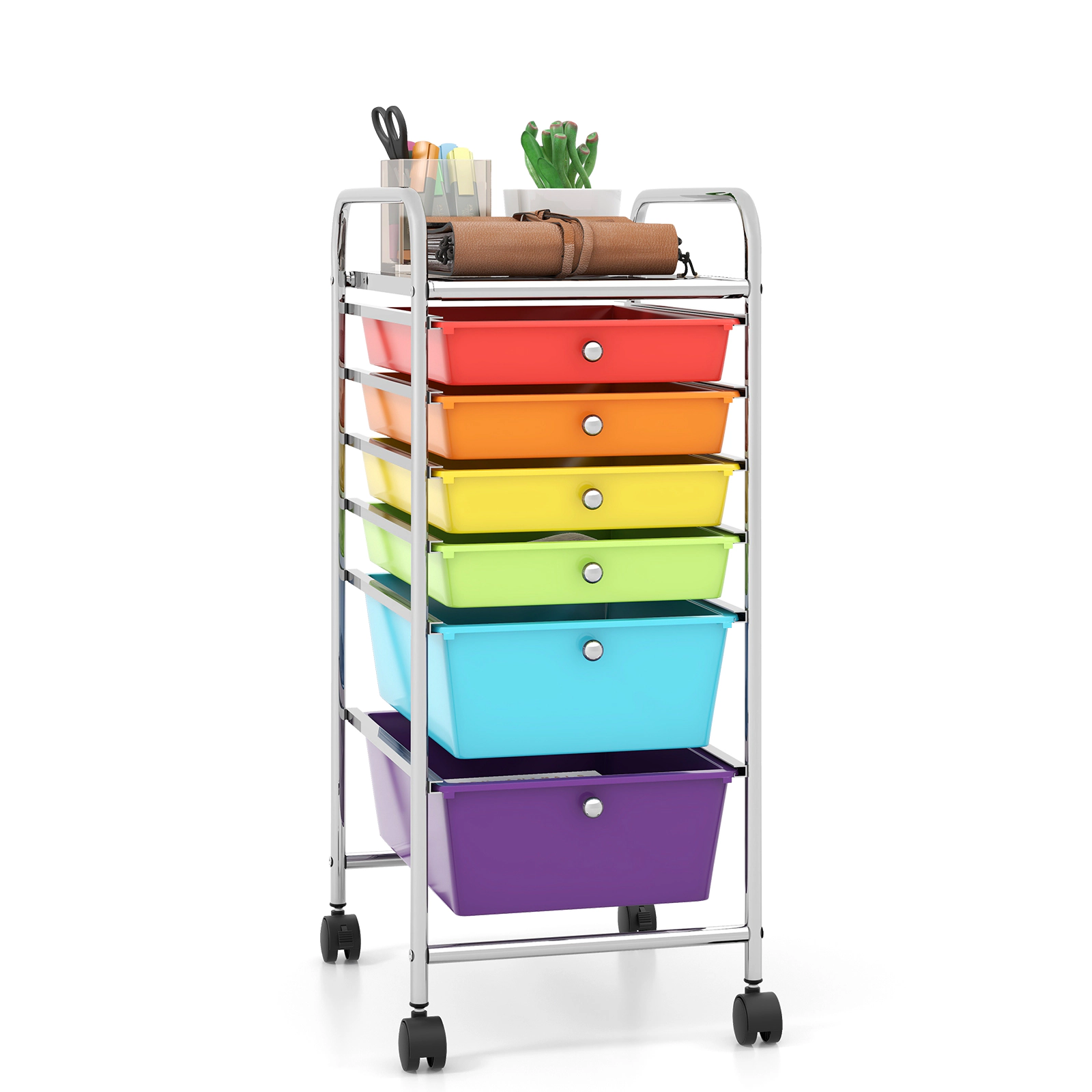 SUGIFT 6-Drawer Slim Rolling Storage Cart with 2 Deep 4 Shallow Clear Drawers and Locking Casters