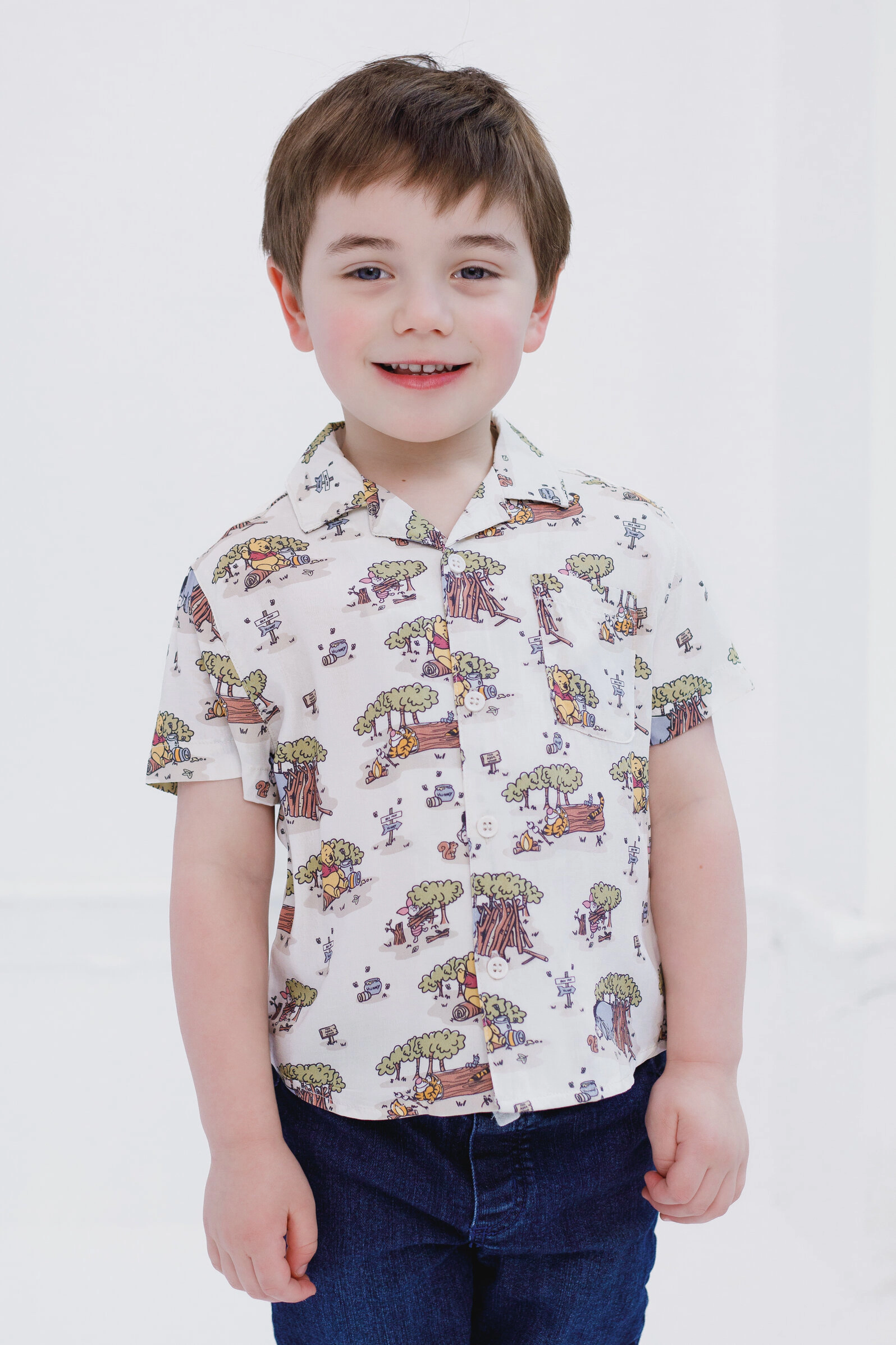 Disney Winnie the Pooh Boys' Short Sleeve Button Down Shirt