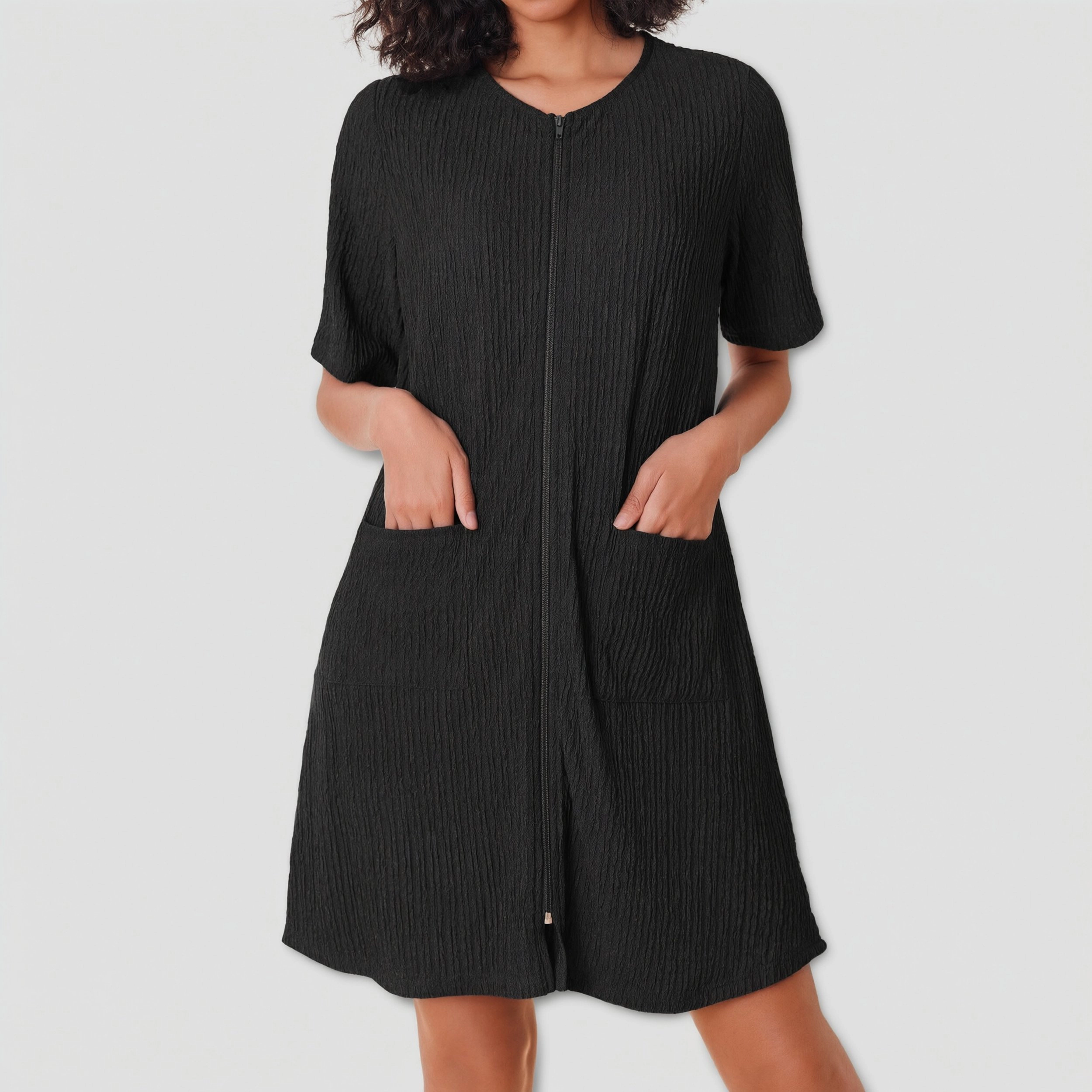 Ekouaer Womens Zipper Robe Short Sleeves House Dress Knit Bathrobe Housecoat Nightgown