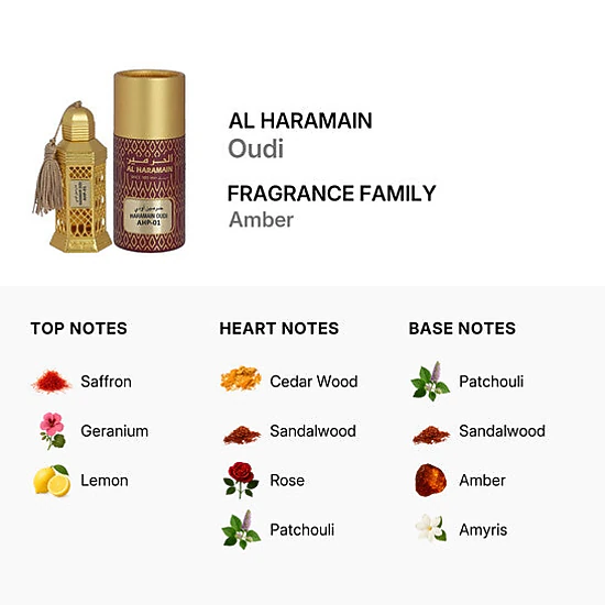 Al Haramain Oud Concentrated Perfume Oil Unisex, 0.4 oz / 12 ml Woody Oud