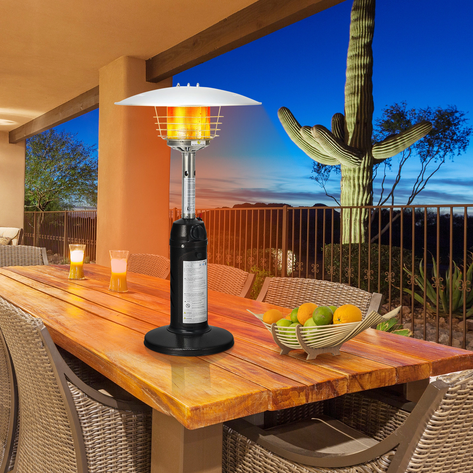 SUGIFT 13000-BTU Black Steel Portable Tabletop Propane Patio Heater with Adjustable Flame Control Knob