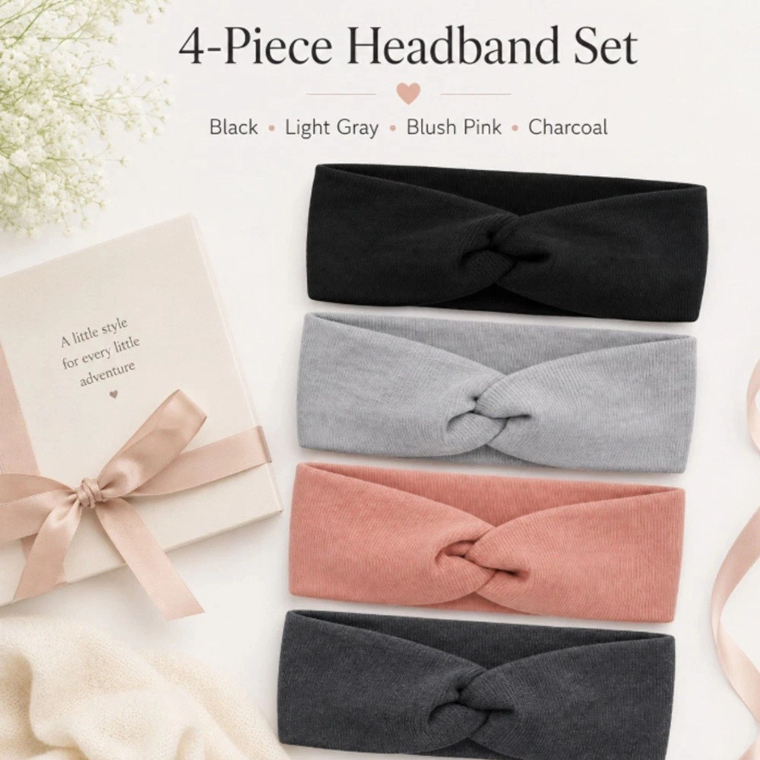 Home Collection Baby Girls Pack of 4 Lace Bow Soft Elastic Headbands