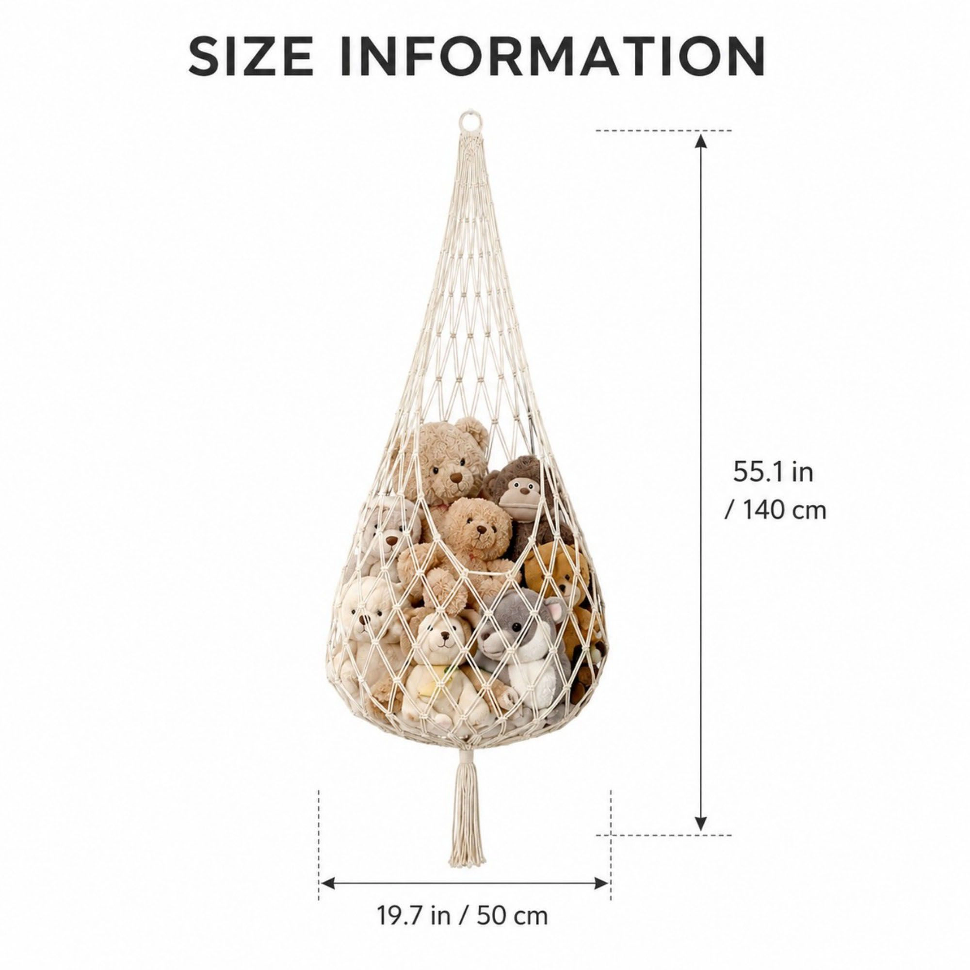 Alilang Unisex Macrame Hanging Stuffed Animal Storage Net Cotton Rope Corner Organizer