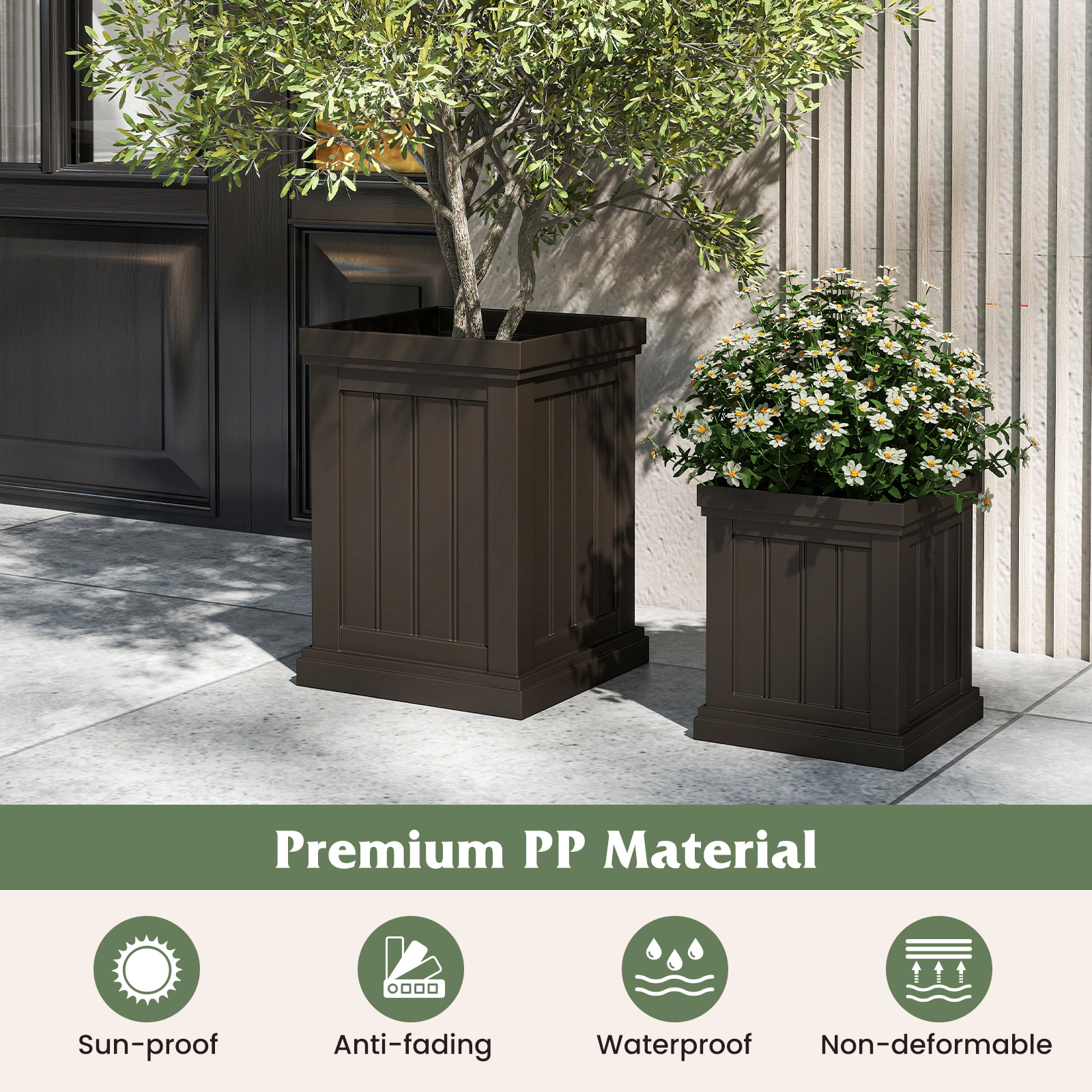 SlickBlue  Brown Decorative PP Planter Set for Patio Porch Living Room and Office Plants-Set of 2