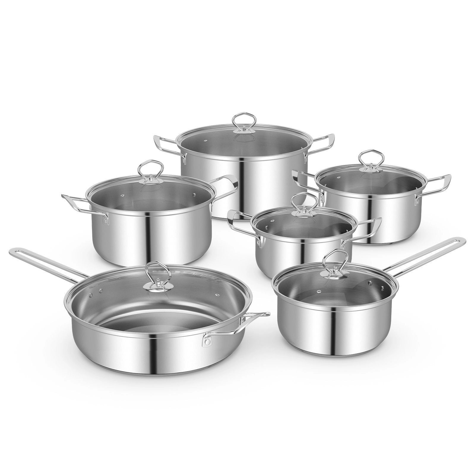 SlickBlue 12 Piece Stainless Steel Cookware Set with Pots Pans and Lid