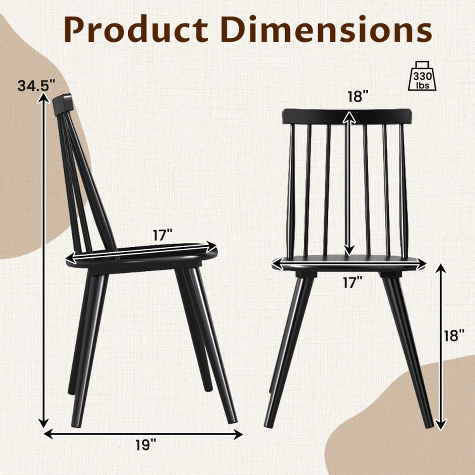 SUGIFT Set of 4 Black 330-lb Capacity Solid Rubber Wood Windsor Dining Chairs with High Spindle Back