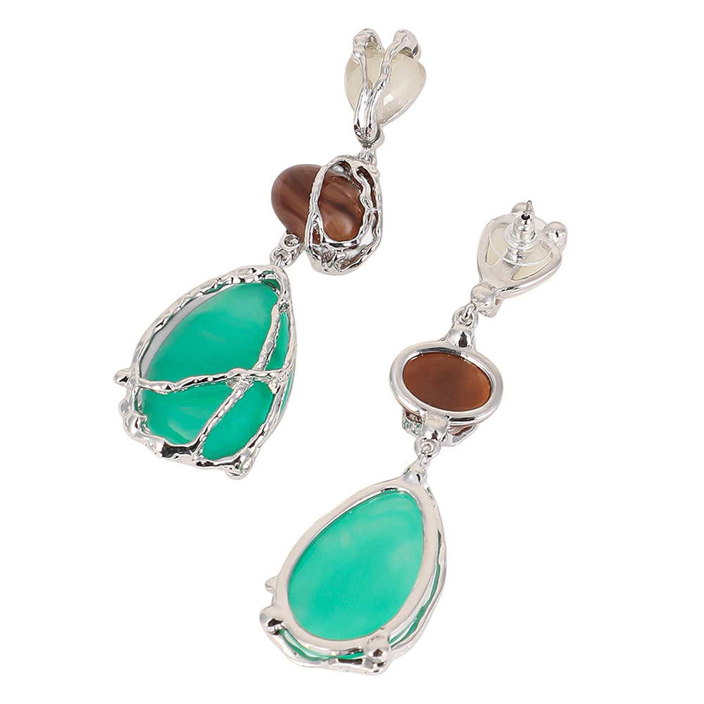 SOHI Women's Metallic Silver Veined Teardrop Drop Earrings
