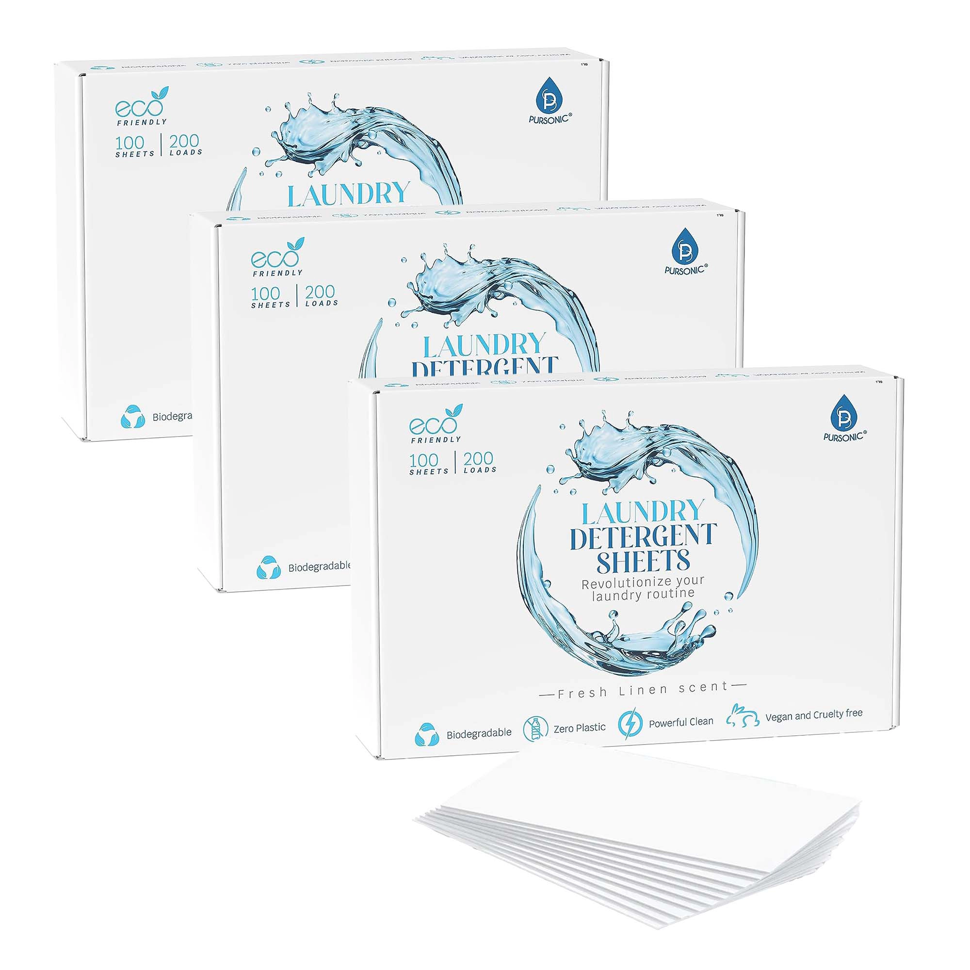 Pursonic Unisex Eco-Friendly Laundry Care Natural Laundry Detergent Sheets Fresh Linen Scent