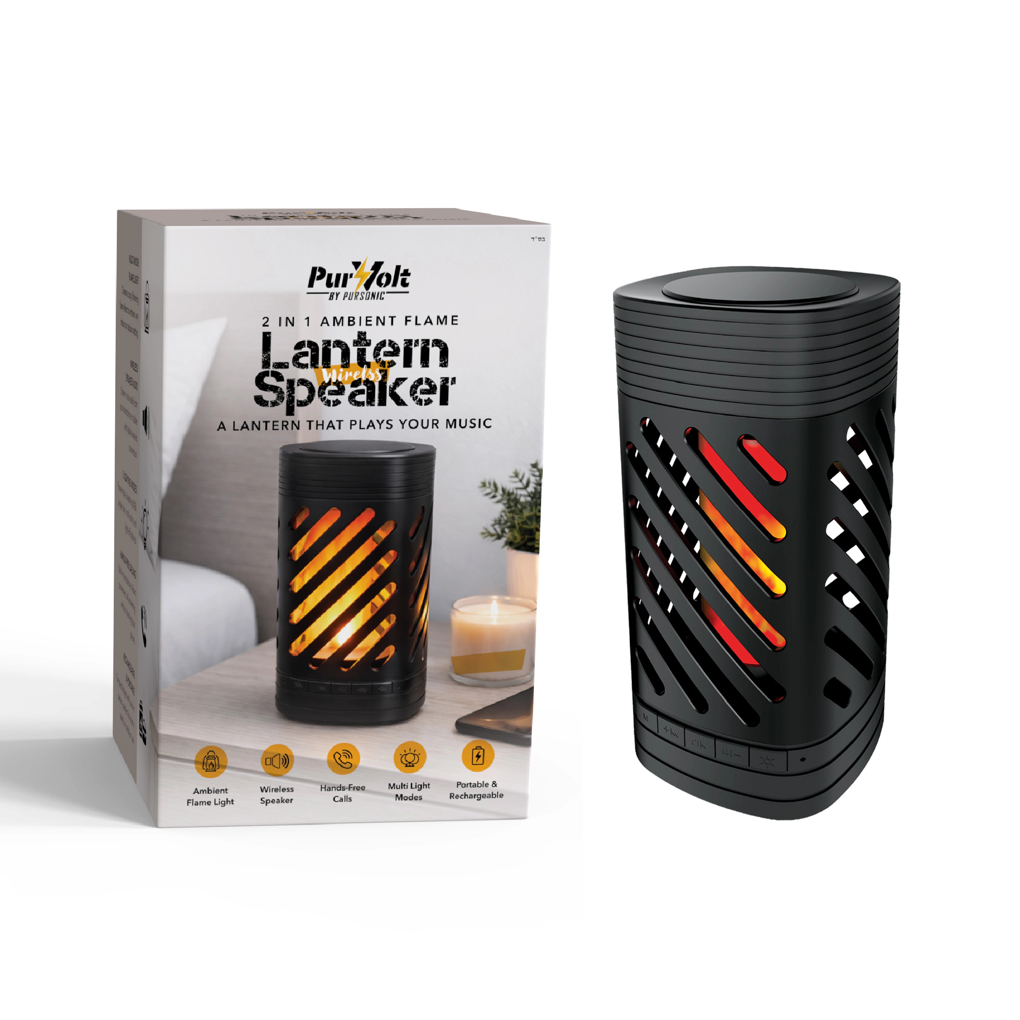 Pursonic Unisex Portable Ambient Flame Lantern Speaker & True Wireless Stereo Earbuds 2-in-1 Audio Set