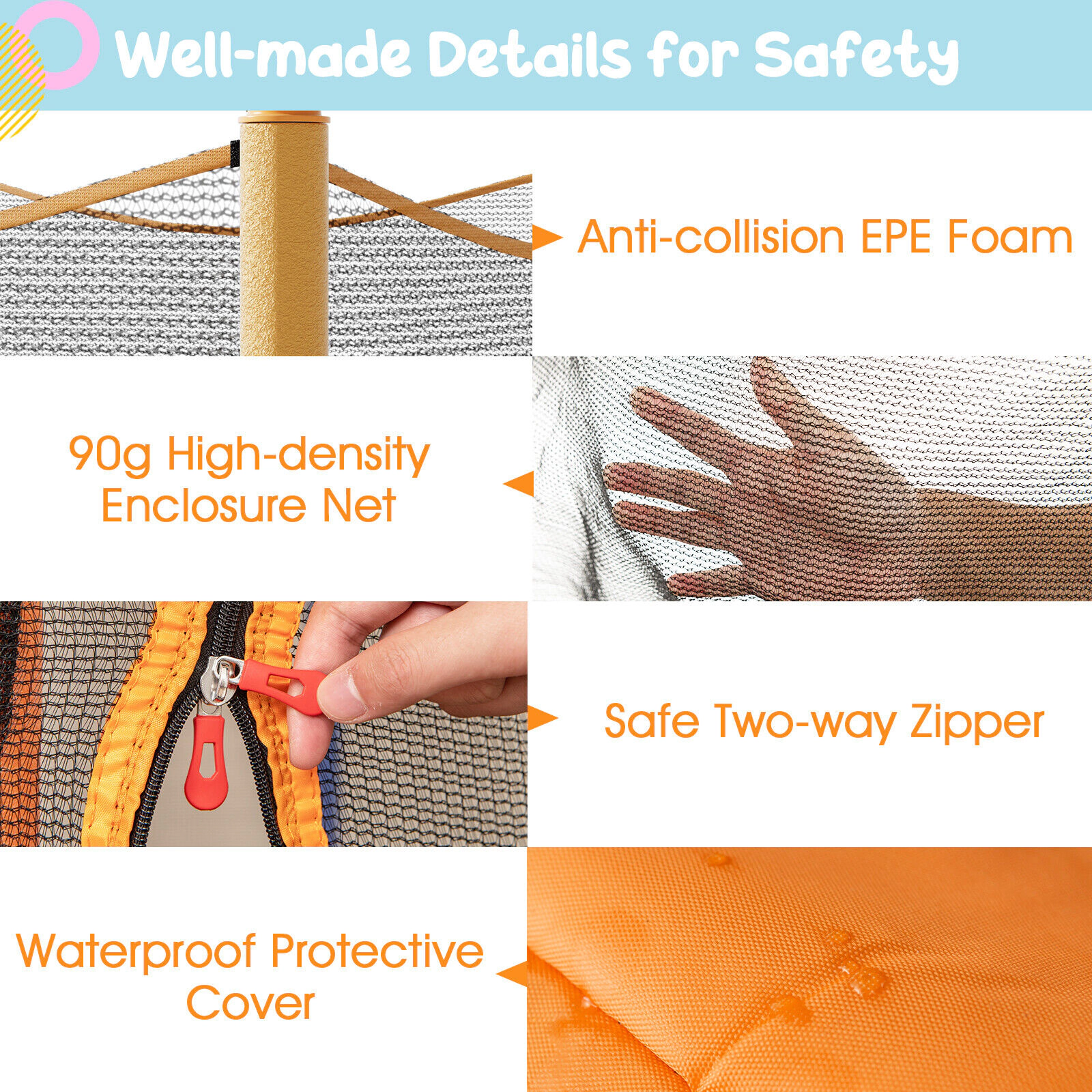 SUGIFT 48-in Toddler Trampoline with Safety Enclosure Net 265-lb Capacity Ages 3-6 Years 52-in Frame Blue and Orange