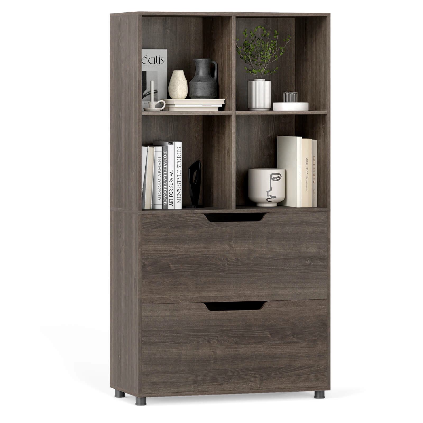 Costway 51” 5-Tier 4-Cube Bookcase with 2 Drawers for Living Room, Study, Home Office Black