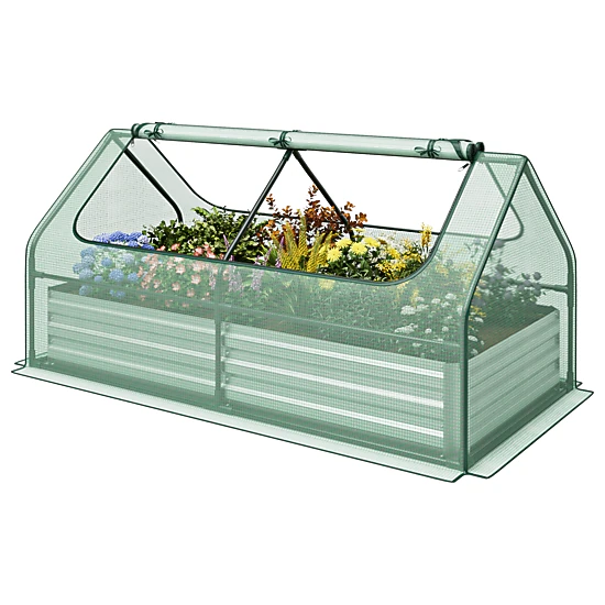 LJG 6 x 3 x 3 Feet Galvanized Raised Garden Bed with Greenhouse