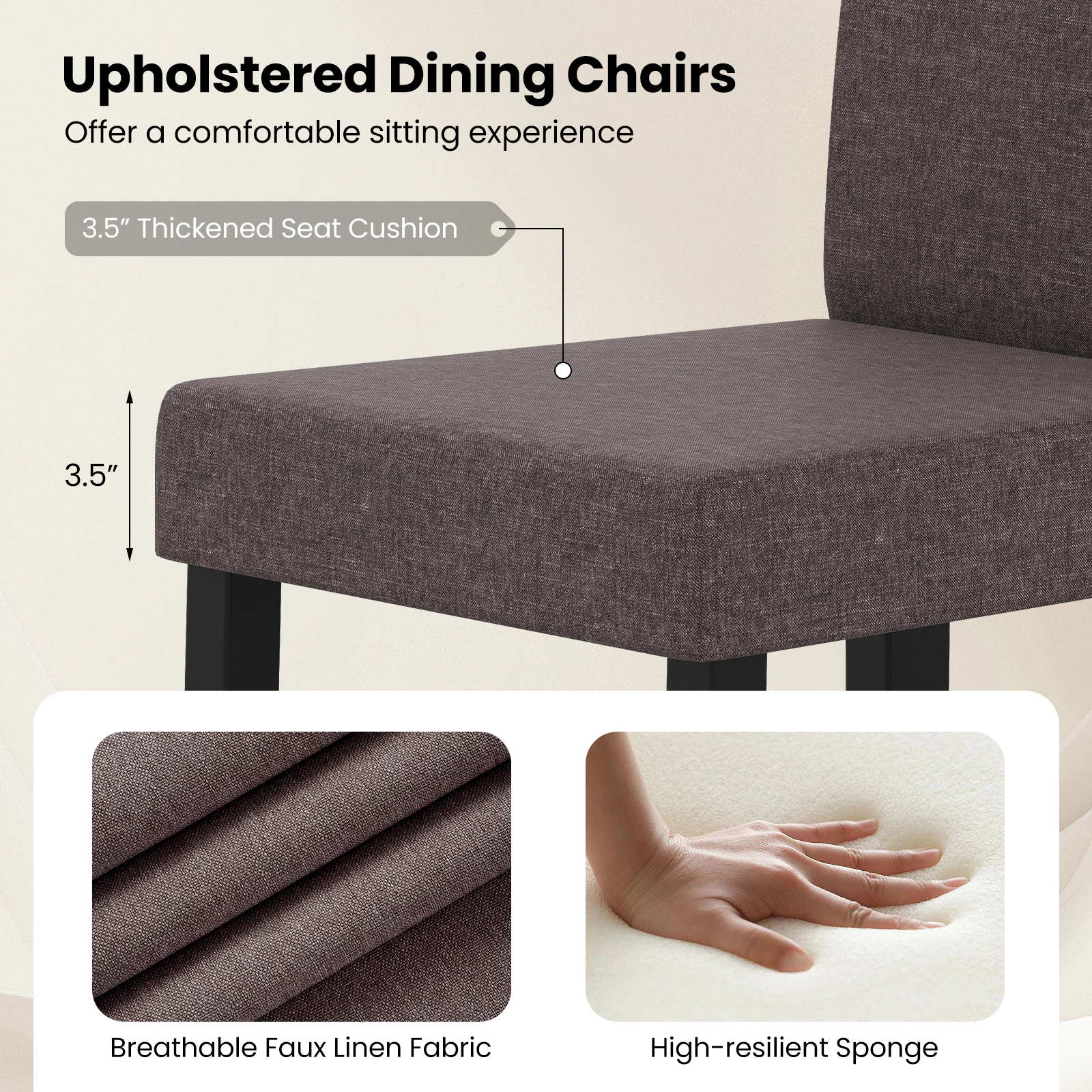 SUGIFT Set of 2 Mid-Century Modern Fabric Upholstered Dining Parson Chairs 330-Lb Capacity 35.5-in Tall Brown Faux Linen