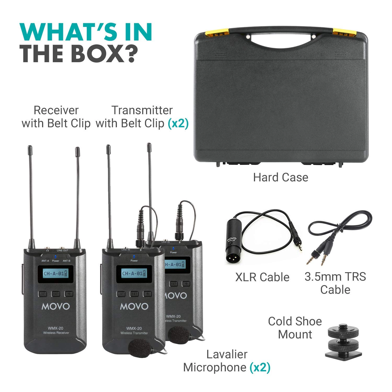 Movo WMX-20-DUO 48-Channel UHF Wireless Lavalier Microphone System Compatible with DSLR Cameras