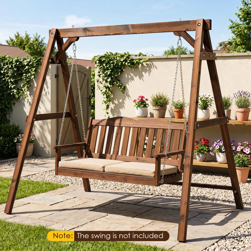 Hivvago Heavy-Duty Carbonized Fir Wood Swing Frame with Reinforced Bars and 2 Hanging Rings