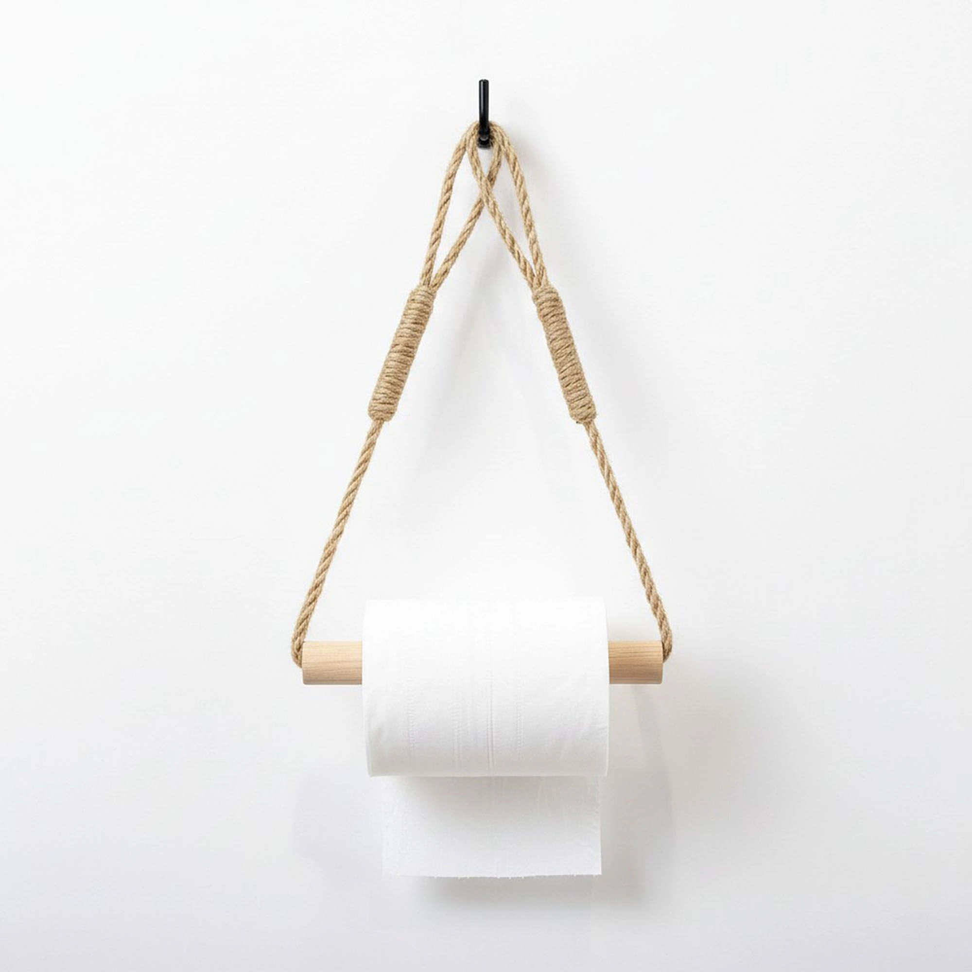 Alilang Unisex 3-piece Wall Mounted Rope Toilet Paper Holder with Wooden Rod
