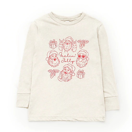 The Juniper Shop - Youth Long Sleeve Graphic T-Shirt - Feelin' Jolly Santa Outline