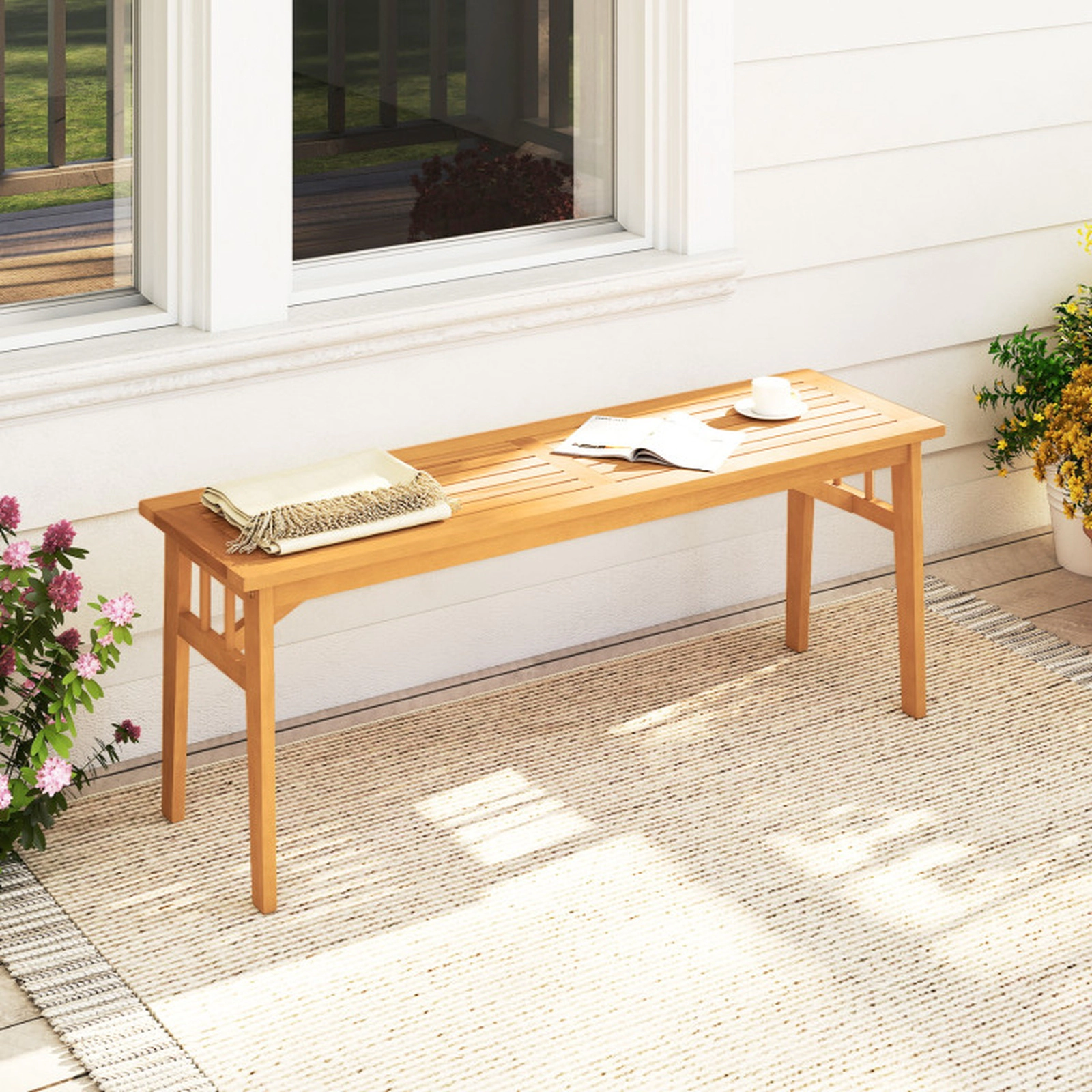 SUGIFT 48-Inch Natural Acacia Wood Backless Dining Bench, 800-Lb Capacity