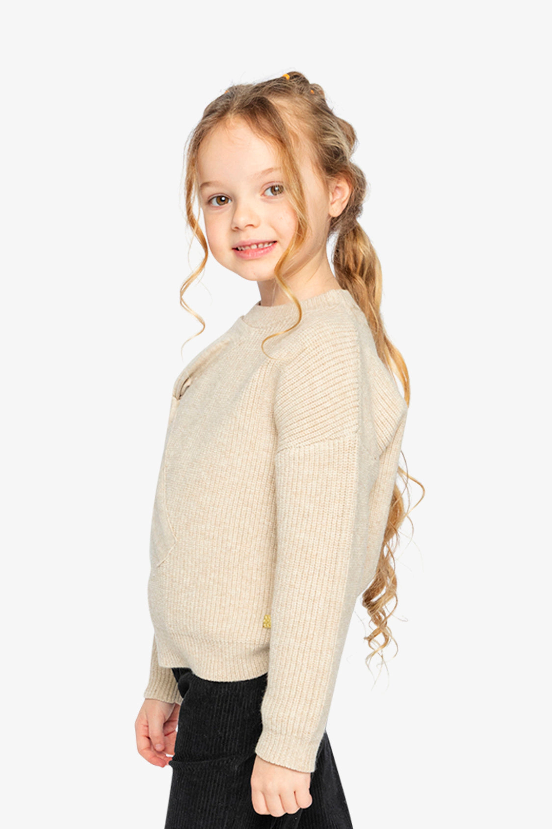 Deux par Girls Ribbed Knit Sweater with Dimensional Bow