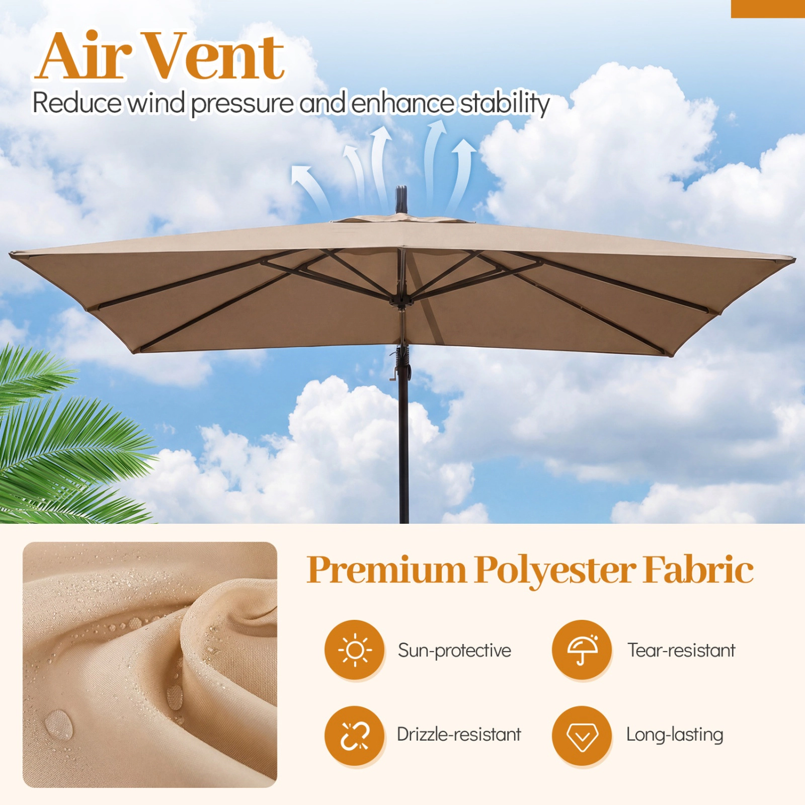 SUGIFT 8 x 8ft Square Offset Cantilever Patio Umbrella with 360° Rotation 116-lb Base Capacity Rustic Brown