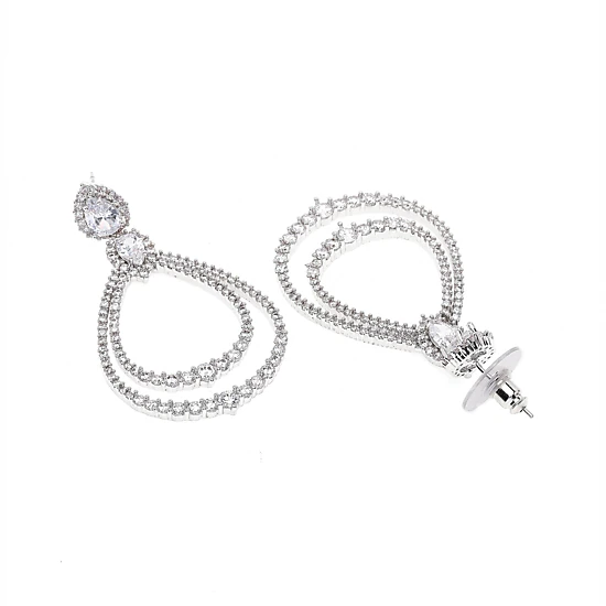 AGP PARIS Womens Silver Double Hoop Dangle Earrings
