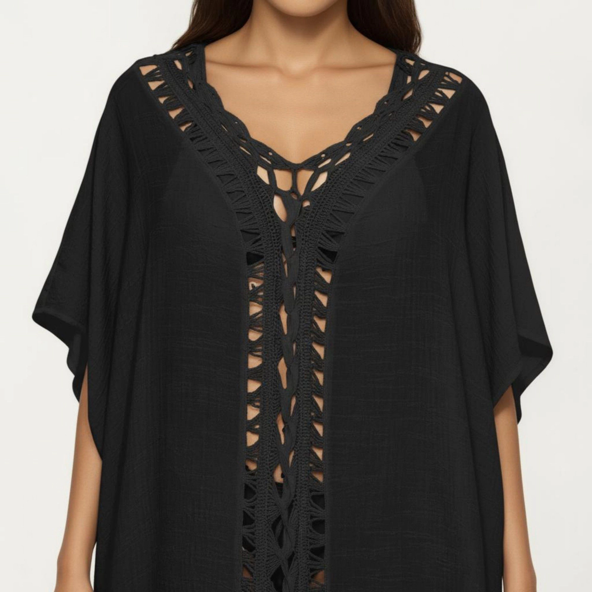 Anna-Kaci Women's Crochet Trim Short Sleeve Lightweight Beach Swim Cover Up Dress