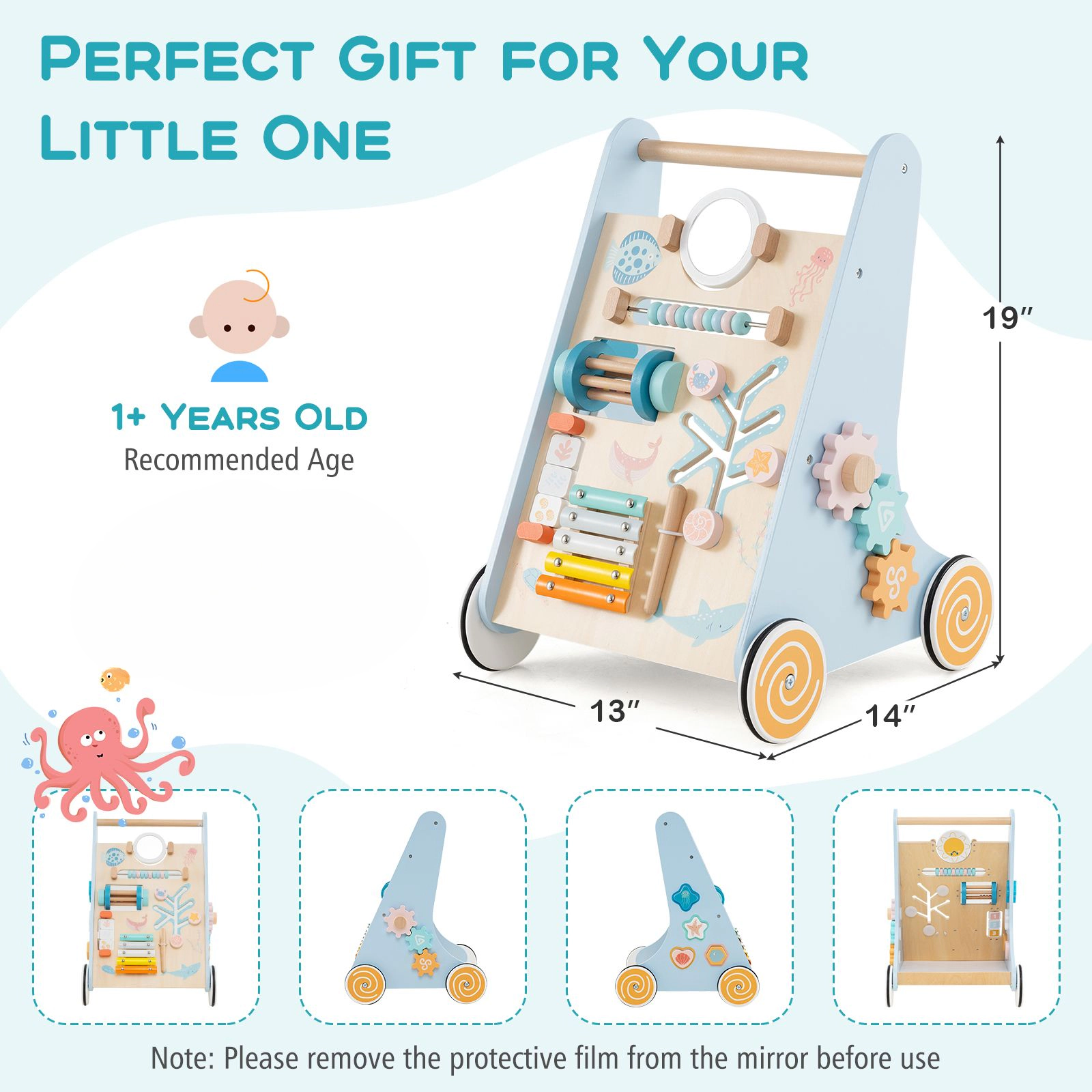 SlickBlue 8-in-1 Wooden Baby Walker with Interactive Learning Activities