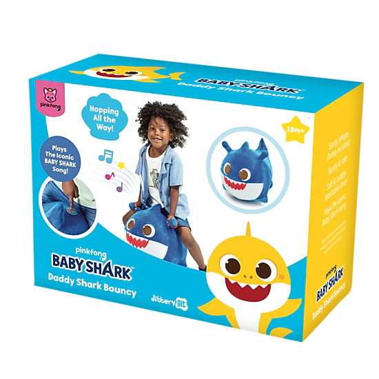 Pinkfong Kids Daddy Shark Musical Bouncy Ride-On Toy - Soft Plush Hopper with Iconic Song