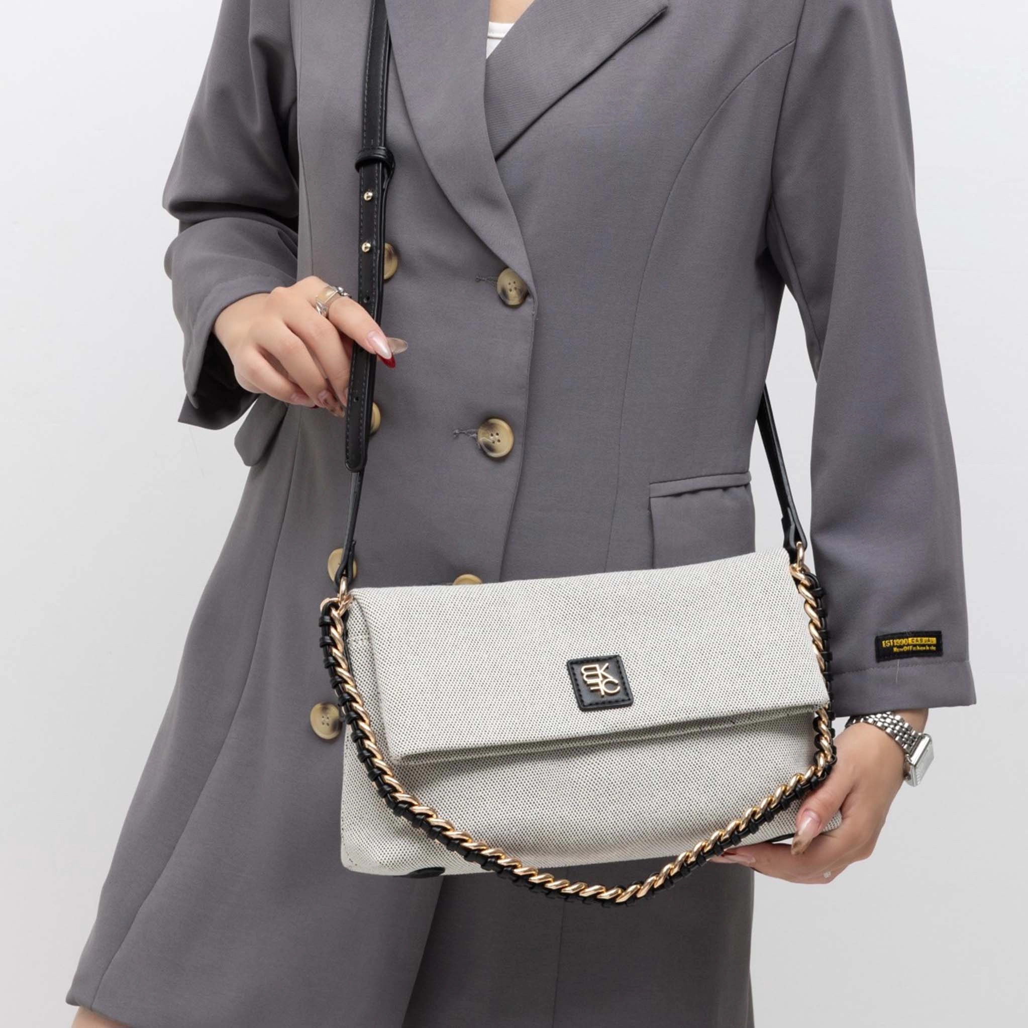MKF Collection by Mia K Color Block Canvas Crossbody Bag - Gold-Tone Hardware