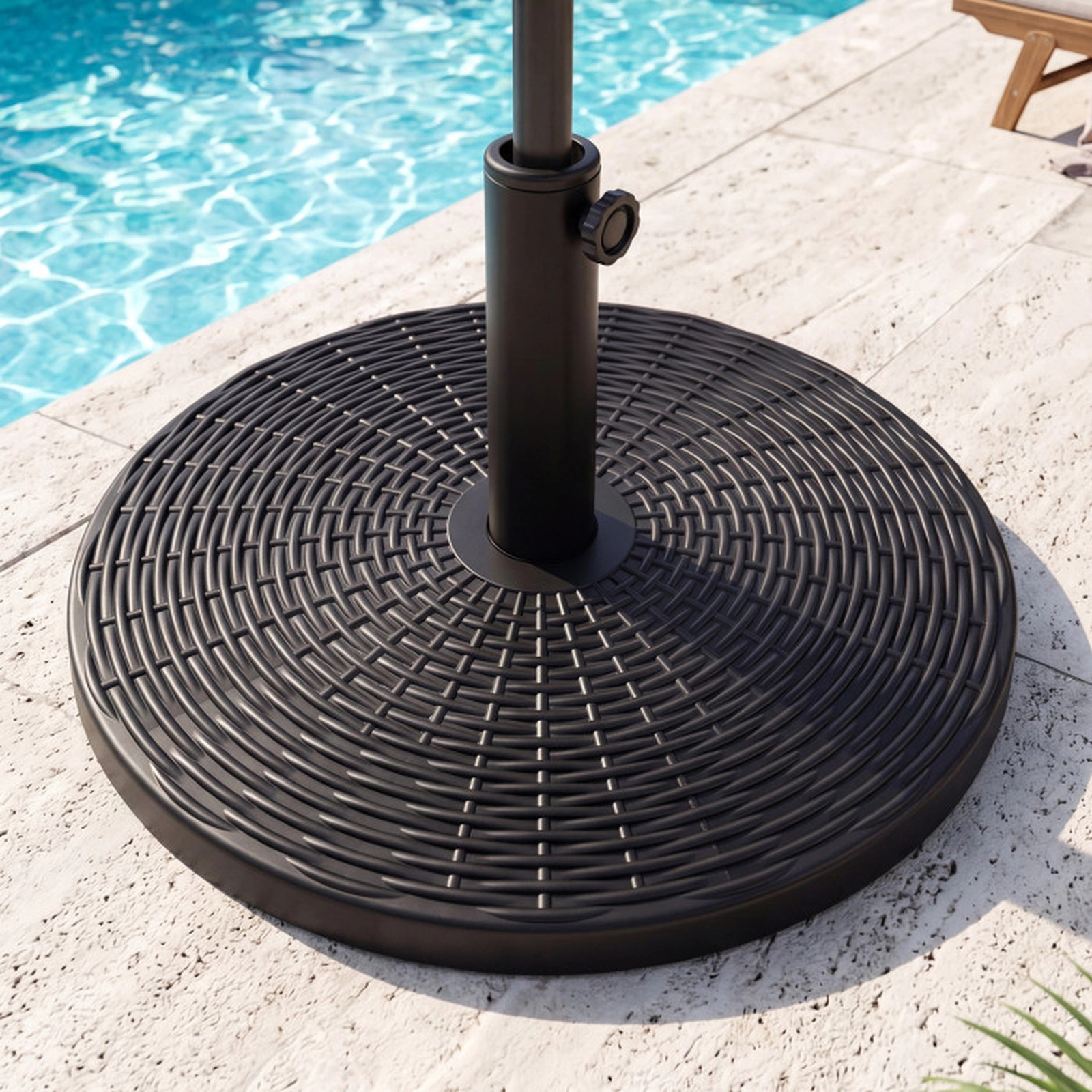 SUGIFT Black Faux Rattan Pattern 21-lb Stand Concrete Filled Patio Umbrella Base