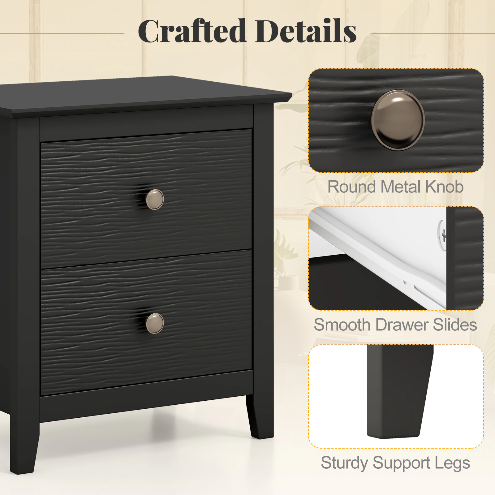 Hivvago Modern Nightstand with 2 Drawers for Small Spaces