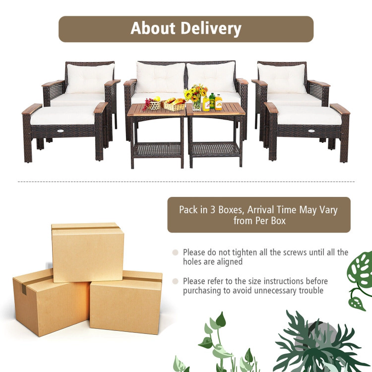Hivvago 7 Pieces Patio Rattan Cushioned Conversation Furniture Set