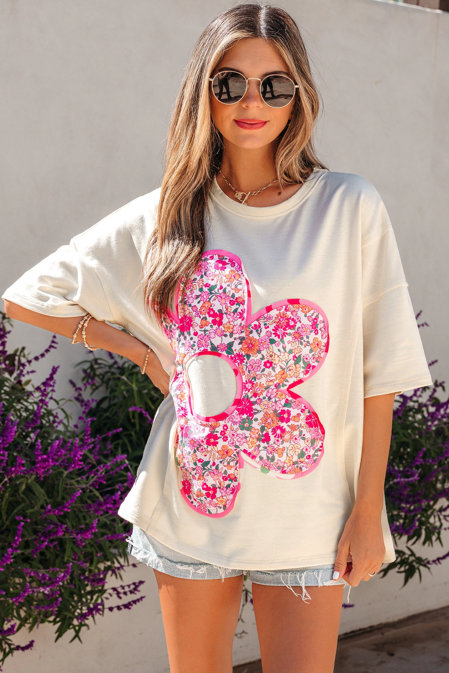 Threaded Pear Women's Poppy Big Flower Oversize Tee