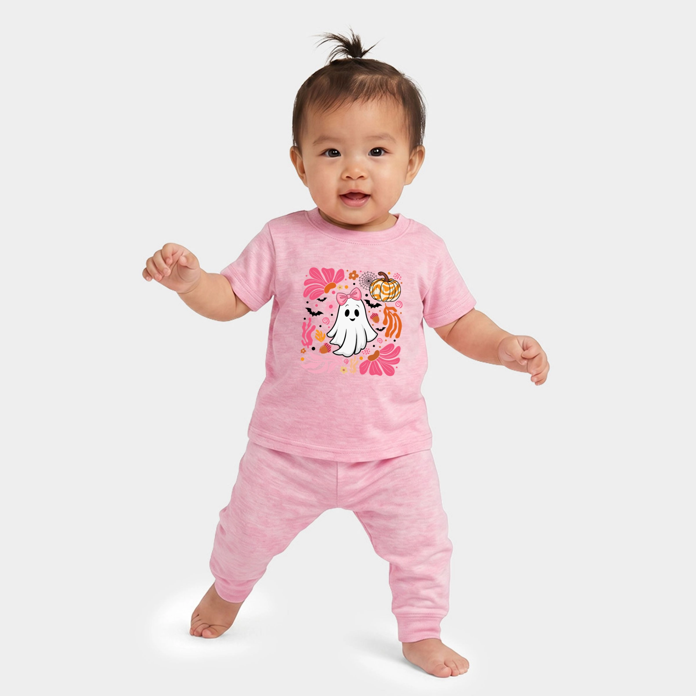 The Juniper Shop - Infant Jogger Pant Crew Set Pink Boho Halloween Ghost