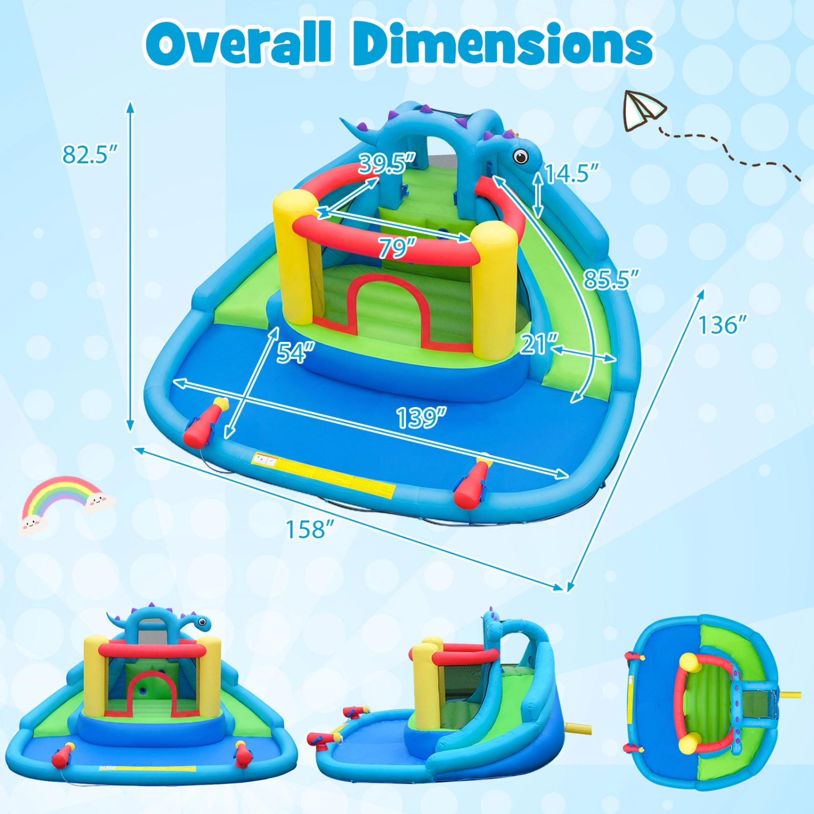 SUGIFT Dinosaur Inflatable Bounce House with Double Water Slides 2 Water Cannons and 860W Blower