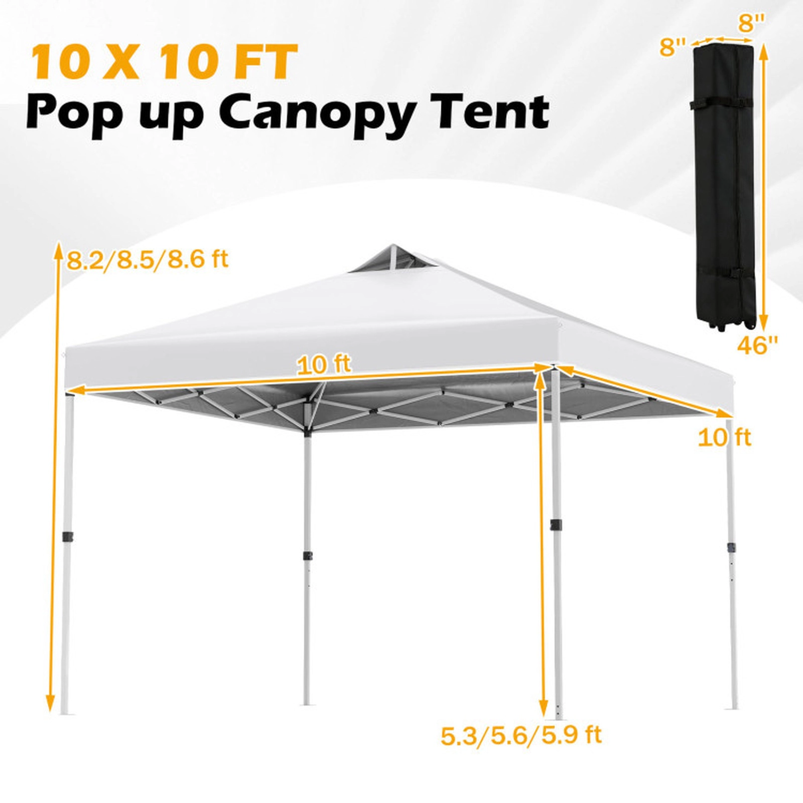 SUGIFT 10 x 10Feet Pop Up Outdoor Commercial Canopy Tent with One-Hand Center Lock and Roller Bag White