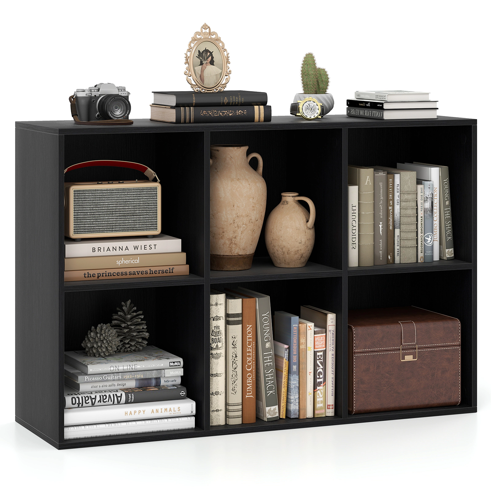 Costway 6-Cube Bookcase Modern 3-Tier Storage Organizer Horizontal Vertical Bookshelf Natural