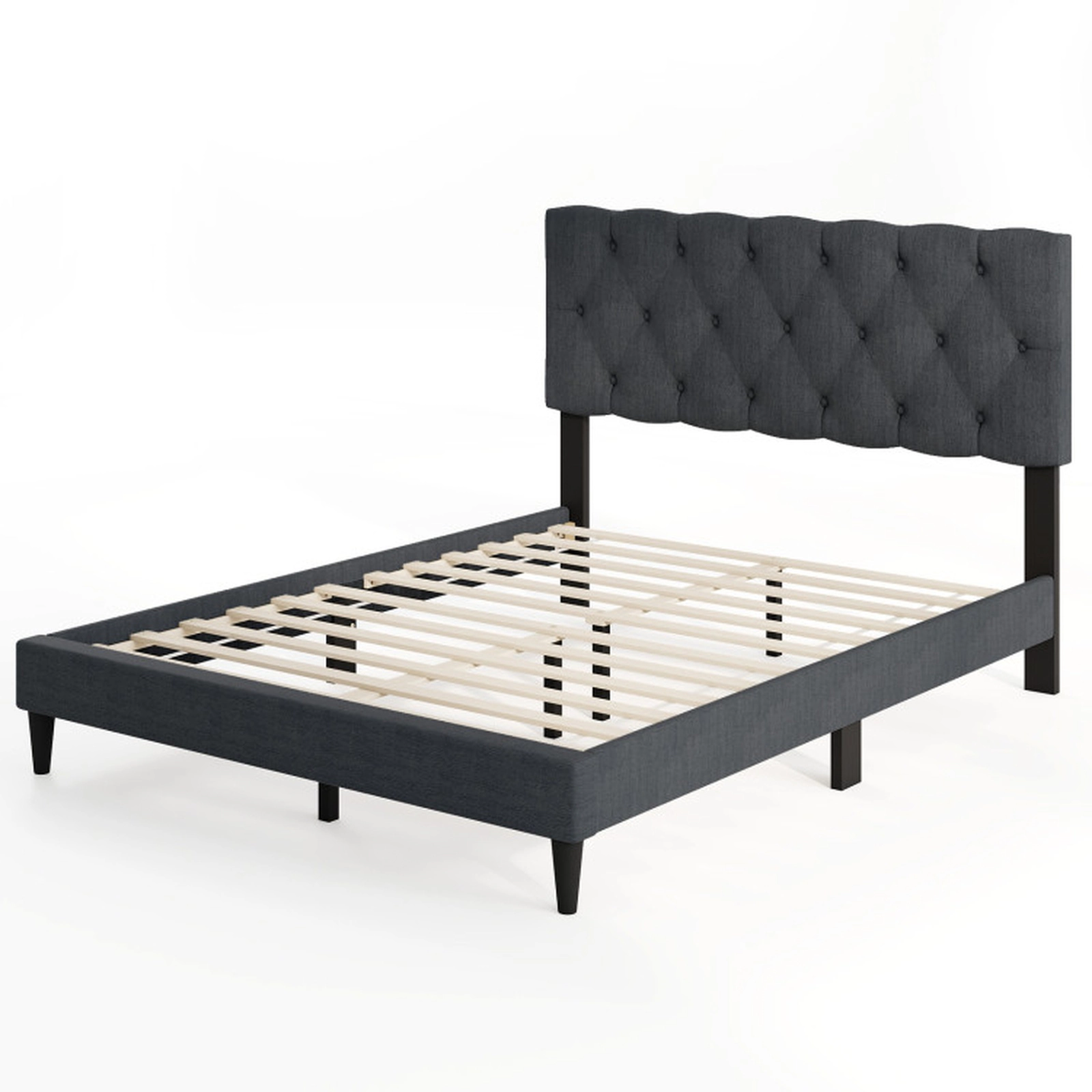 SUGIFT Upholstered Platform Bed with Tufted Headboard and Wooden Slats 800-lb Capacity Full Size Gray