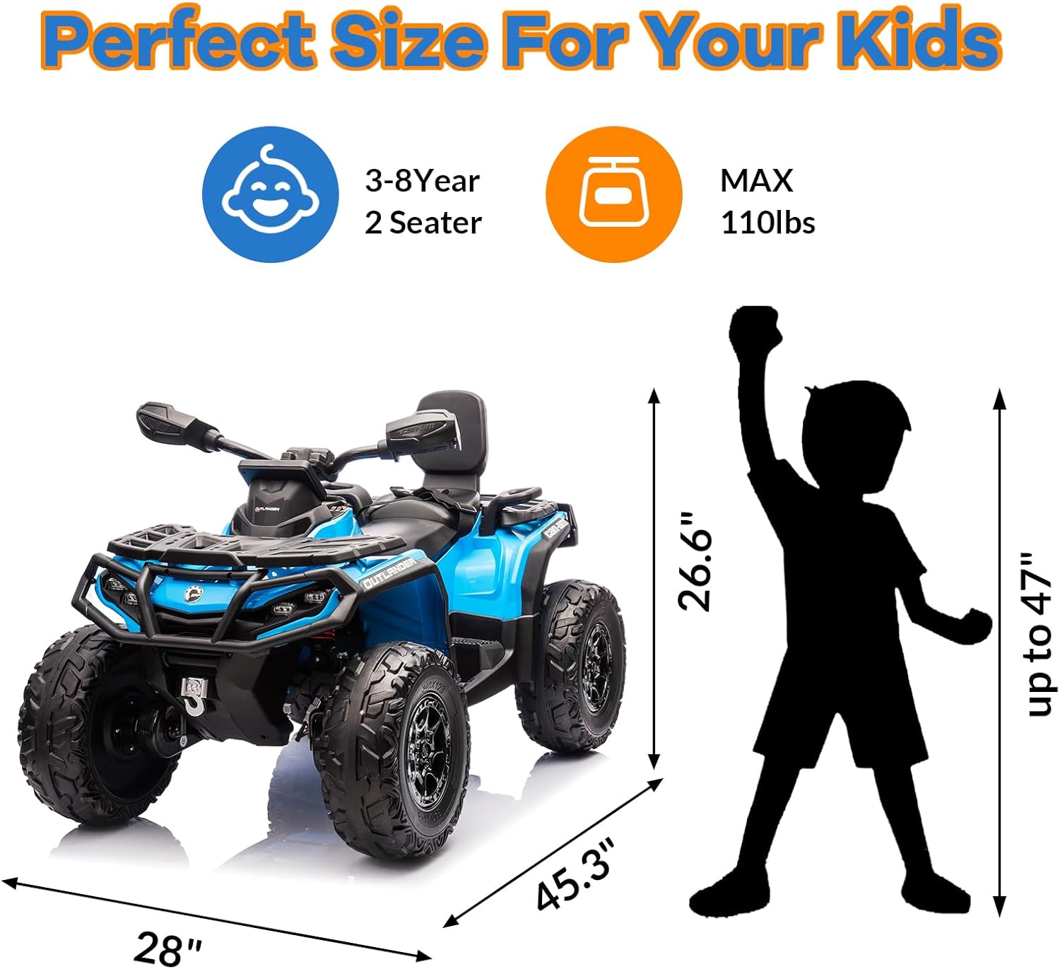12V Licensed Can-Am Kids Electric ATV, 2-Seater Ride-On Car, 2×200W Motors, LED Lights, Music & Suspension