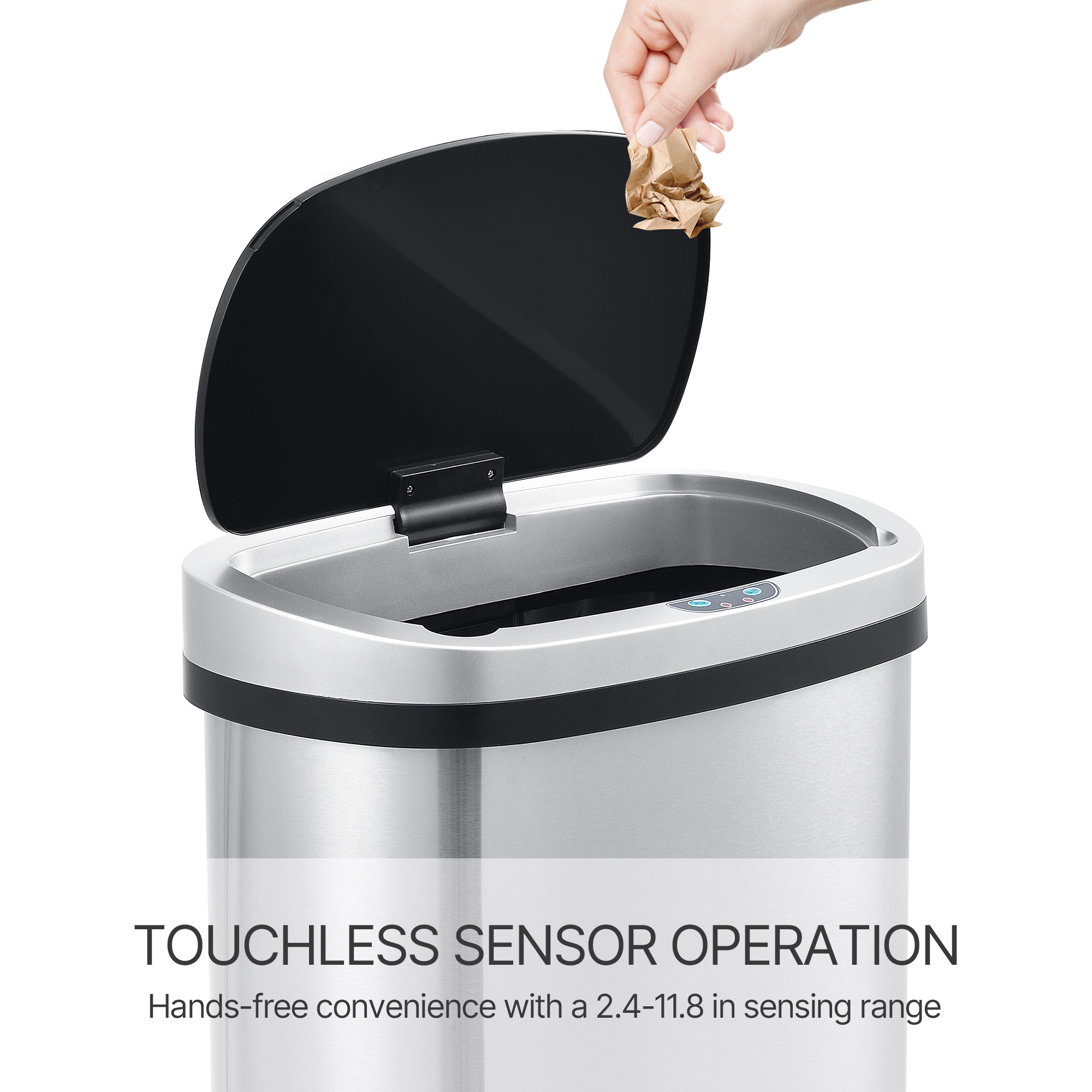 Innovaze 13 Gal./50 Liter Stainless Steel Oval Motion Sensor Trash Can for Kitchen