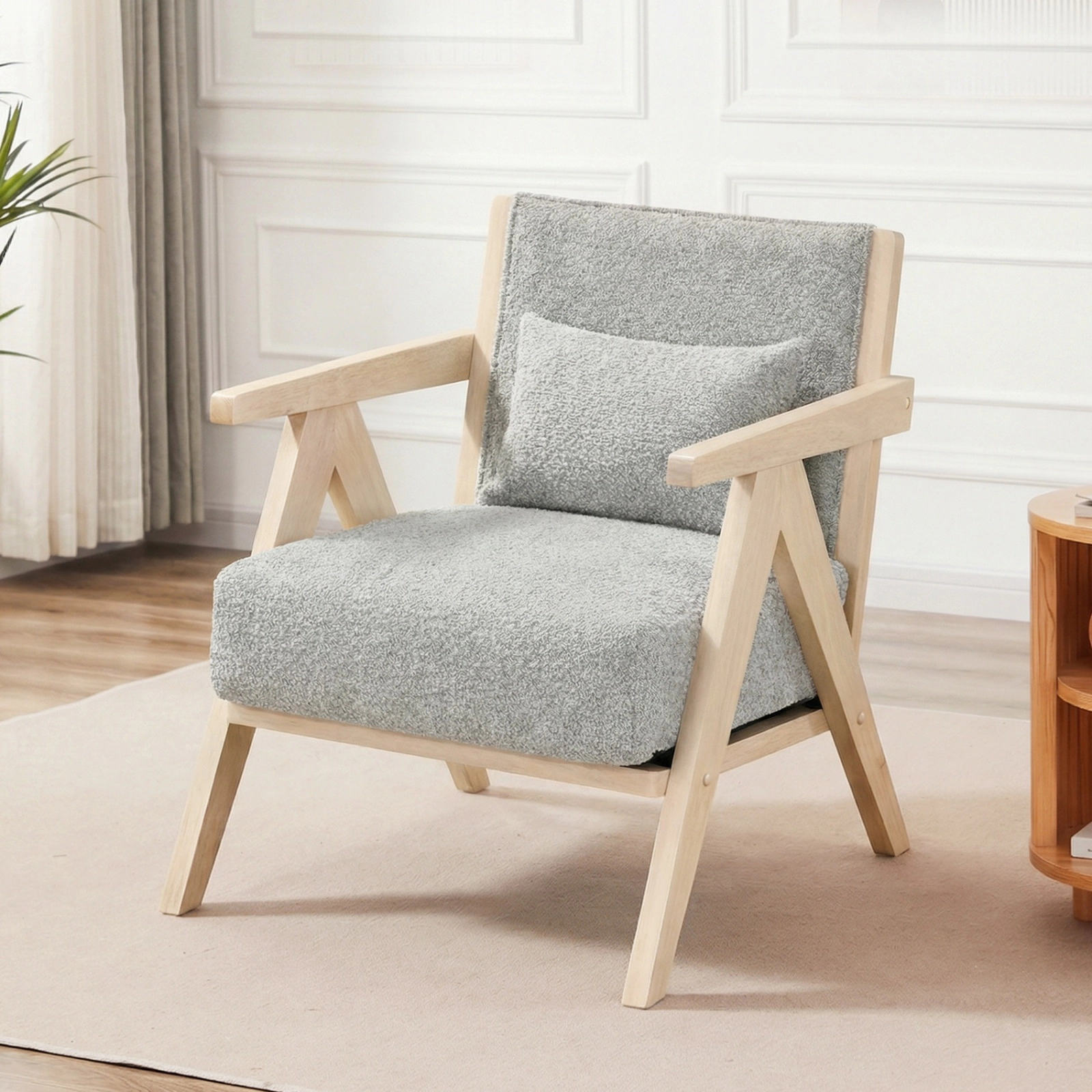 SUGIFT Mid-Century Modern Accent Chair Artificial Leather Sofa Chair Rubber Wood Frame 440-Lb Capacity 28-in Frame Gray