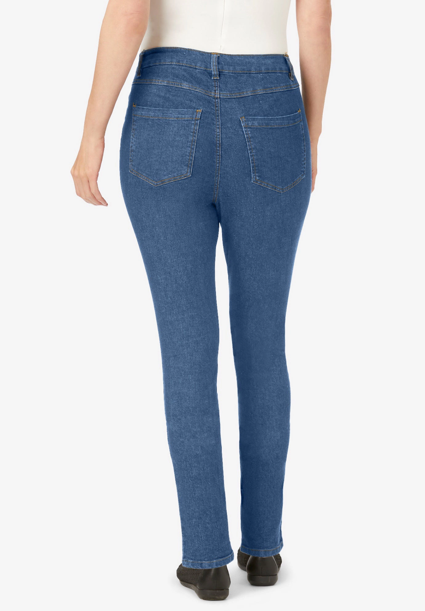 Woman Within Plus Straight-Leg Stretch Comfort Denim Five-Pocket Jeans