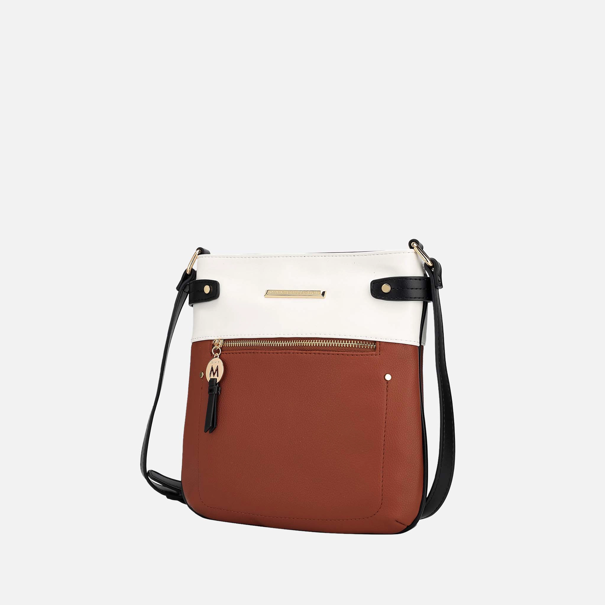 Mia K Collection Camilla Crossbody Bag - Vegan Leather, Gold-Tone Hardware, Adjustable Strap
