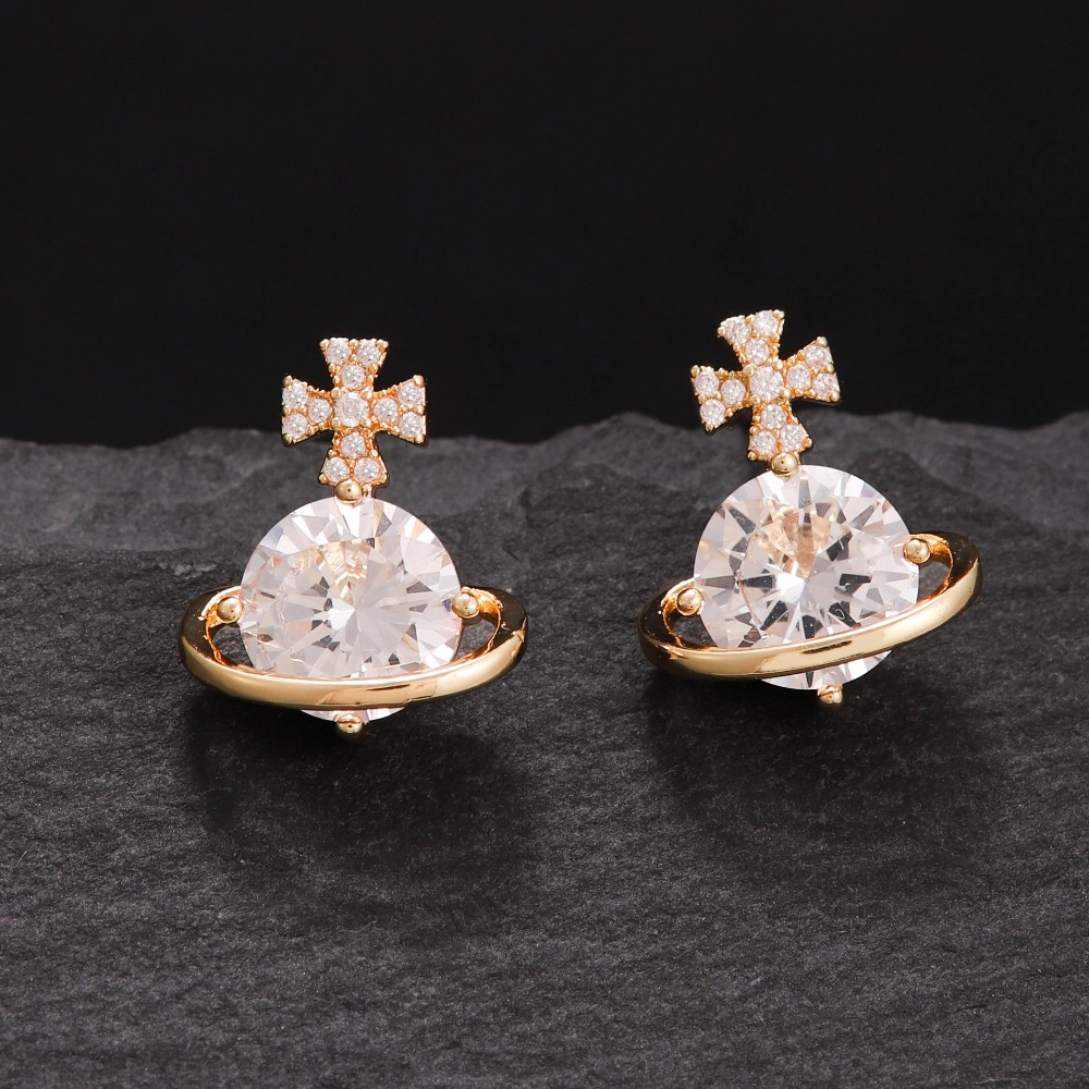 Saturn Planet Cross Cubic Zirconia Stud Earring