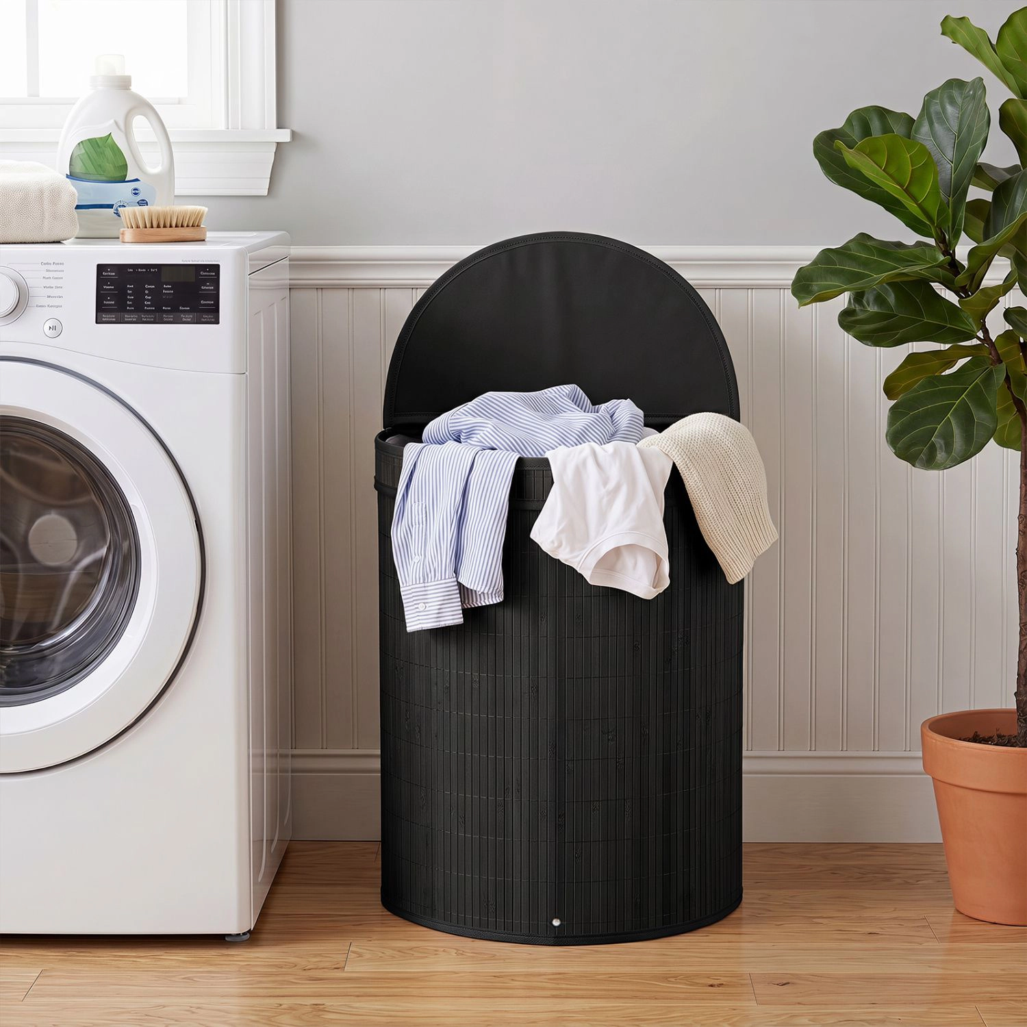 SlickBlue Wicker Clothes Hamper with Removable Bag and Folding Design