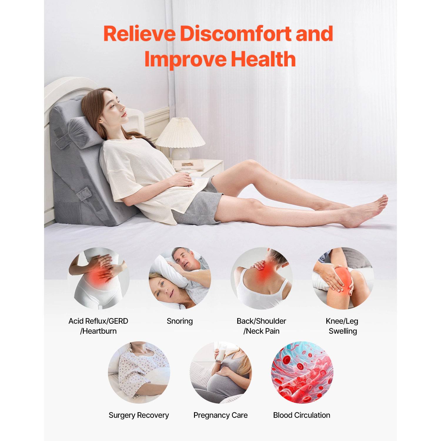HONGGE Bed Wedge Pillow for Sleeping Adjustable Orthopedic Set Support Post Surgery Acid Reflux