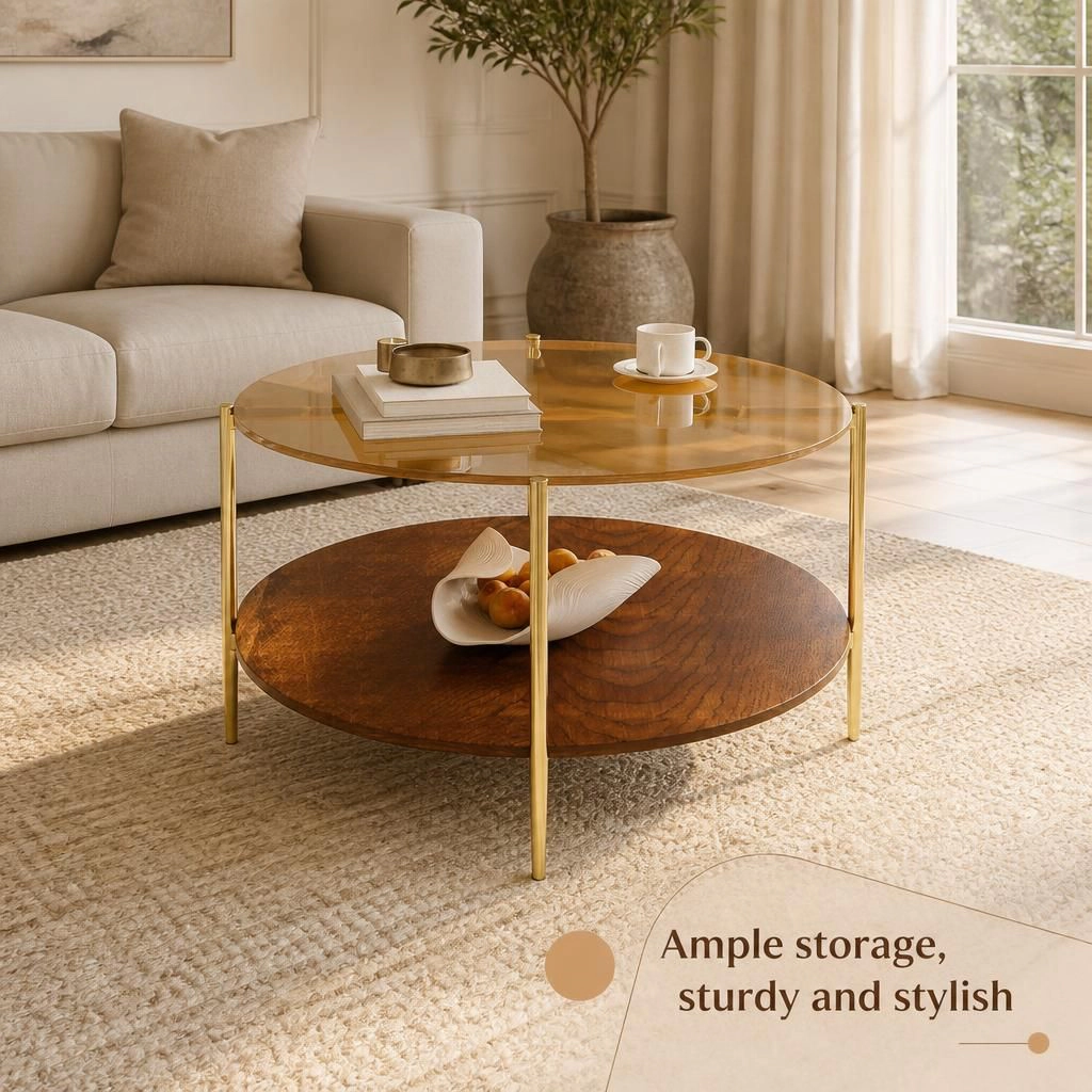GOODSILO Round Low Profile Coffee Table Functional Center